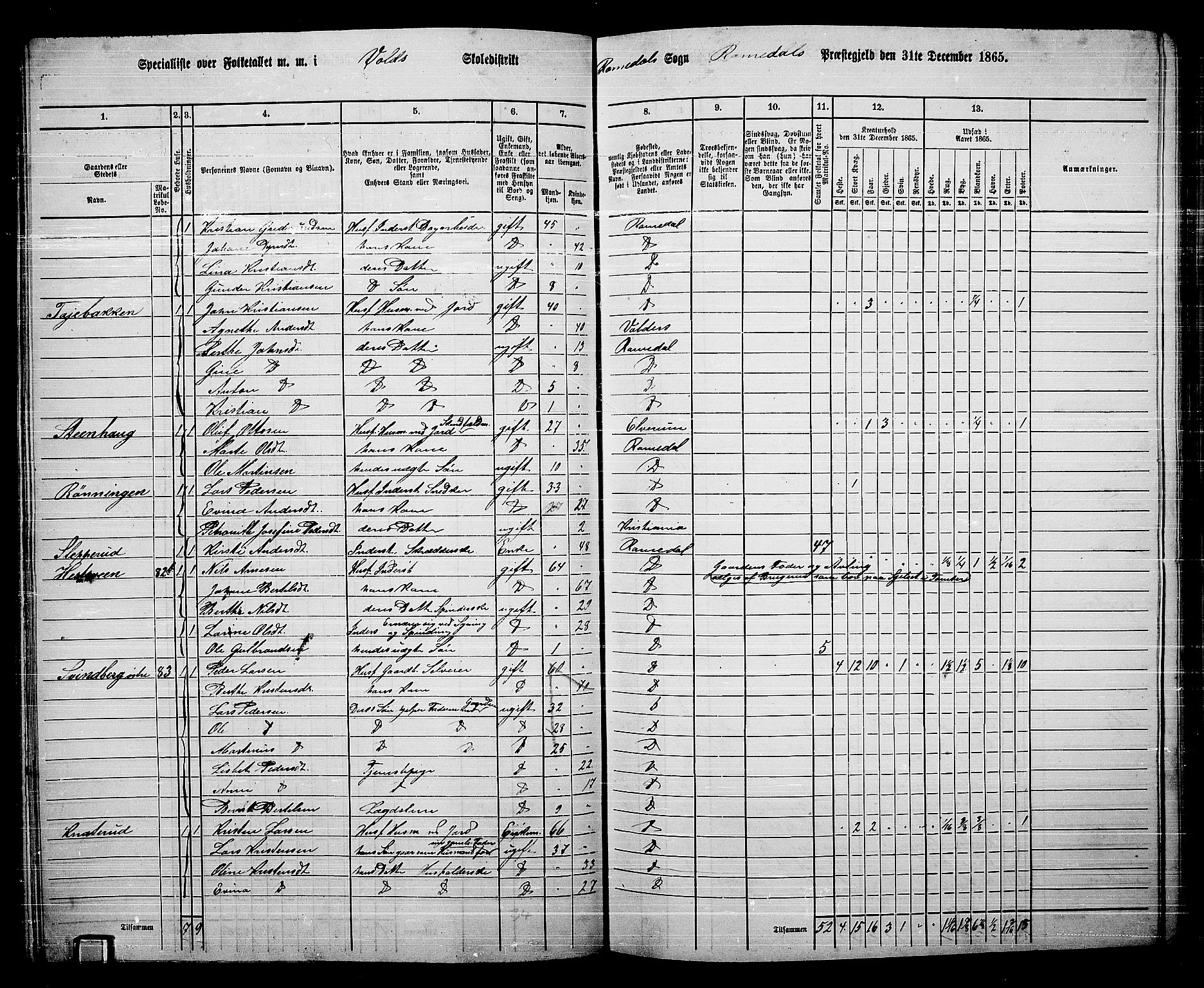 RA, 1865 census for Romedal, 1865, p. 72