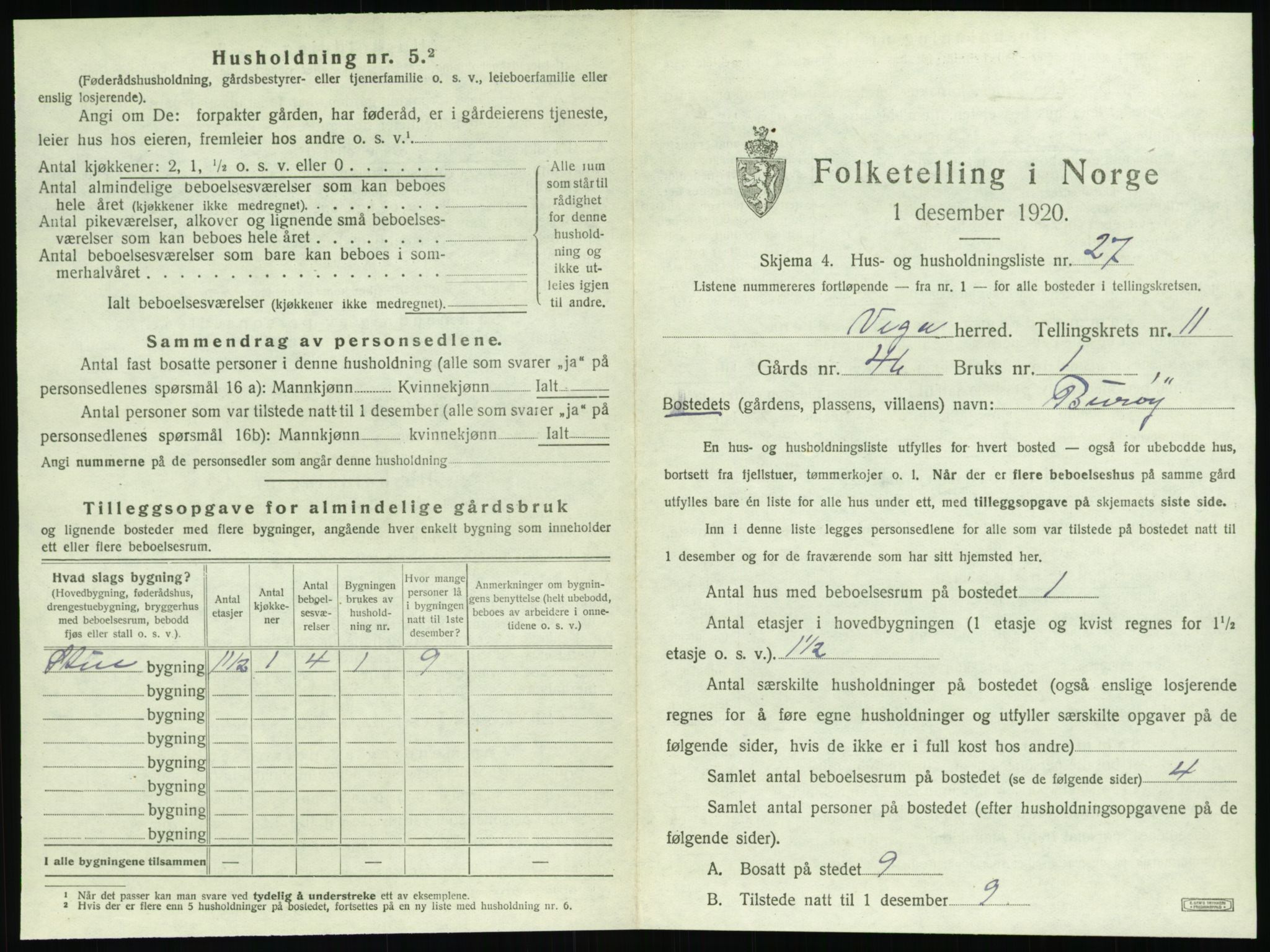 SAT, 1920 census for Vega, 1920, p. 939