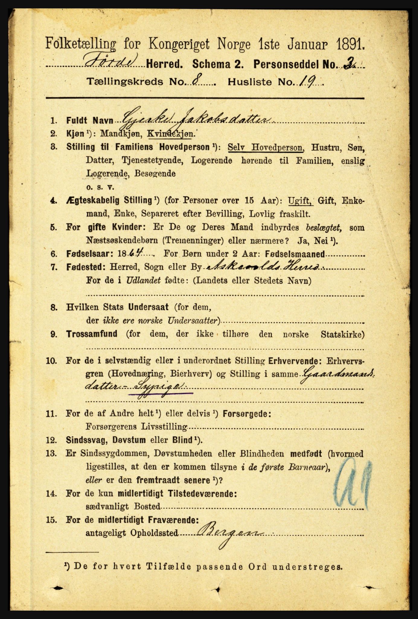 RA, 1891 census for 1432 Førde, 1891, p. 2992