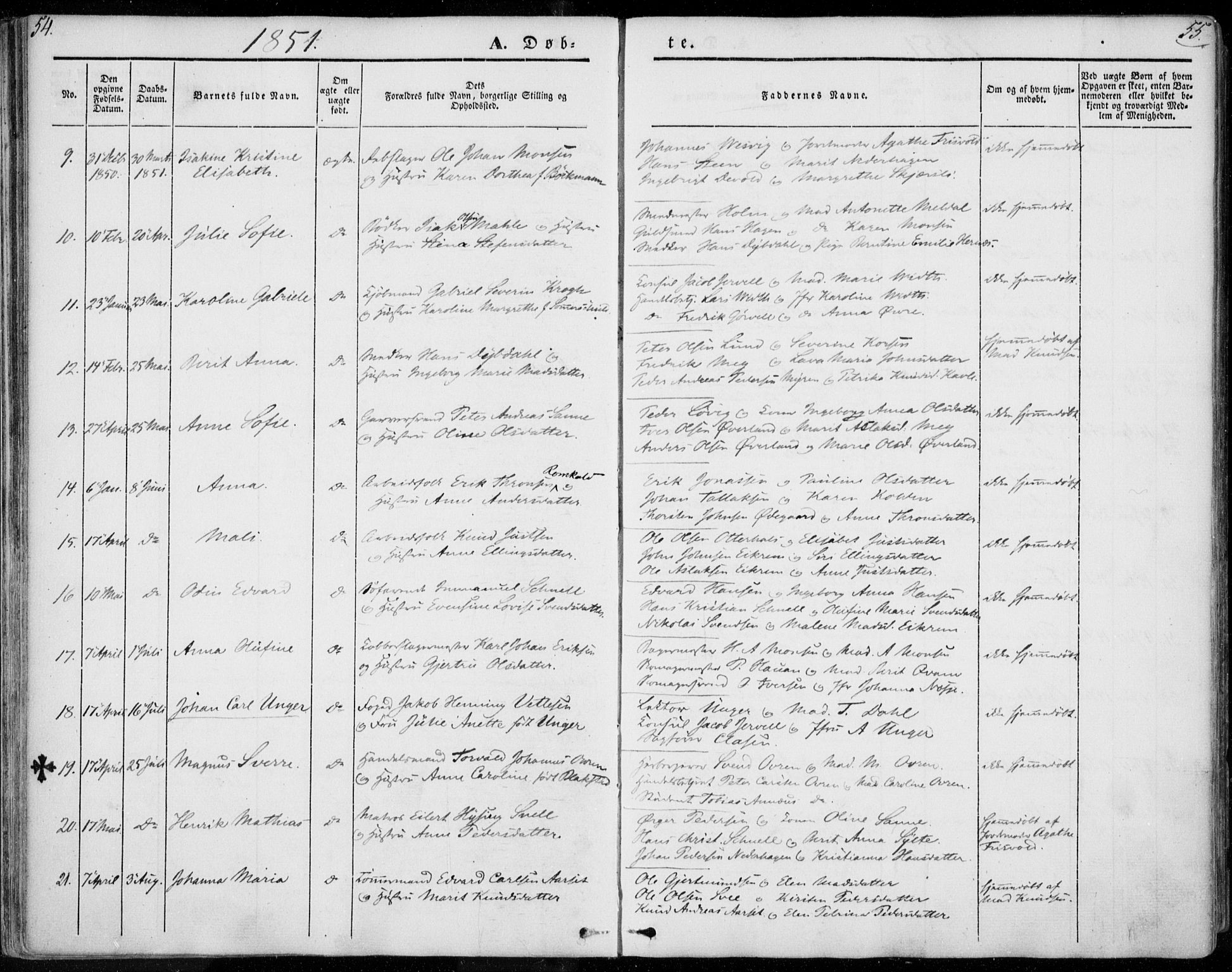 Ministerialprotokoller, klokkerbøker og fødselsregistre - Møre og Romsdal, SAT/A-1454/558/L0689: Parish register (official) no. 558A03, 1843-1872, p. 54-55