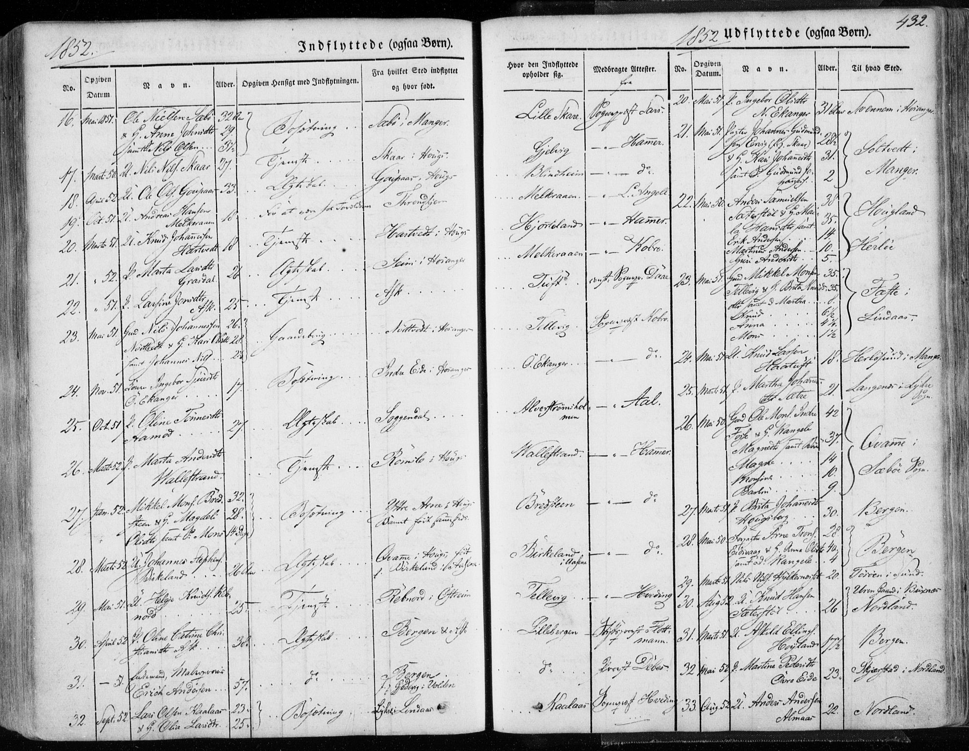 Hamre sokneprestembete, AV/SAB-A-75501/H/Ha/Haa/Haaa/L0013: Parish register (official) no. A 13, 1846-1857, p. 432