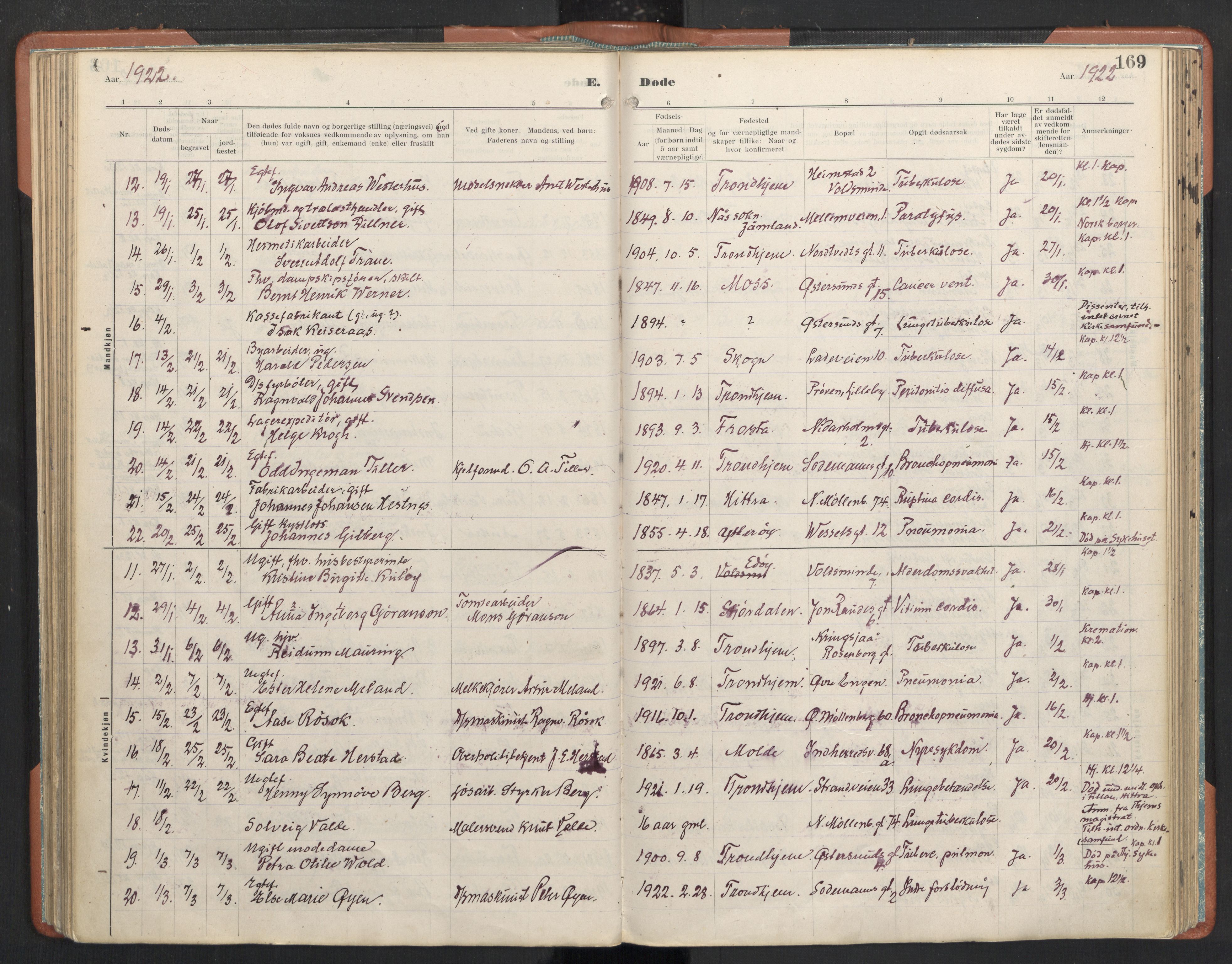 Ministerialprotokoller, klokkerbøker og fødselsregistre - Sør-Trøndelag, SAT/A-1456/605/L0245: Parish register (official) no. 605A07, 1916-1938, p. 169