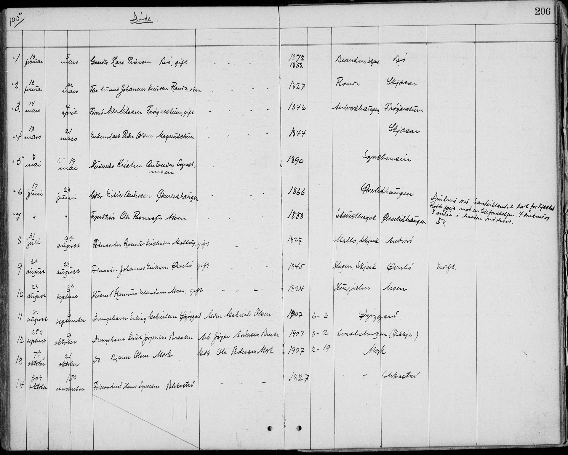 Lom prestekontor, SAH/PREST-070/L/L0013: Parish register (copy) no. 13, 1874-1938, p. 206
