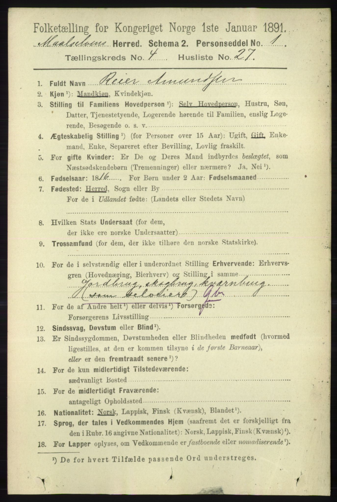 RA, 1891 census for 1924 Målselv, 1891, p. 1277