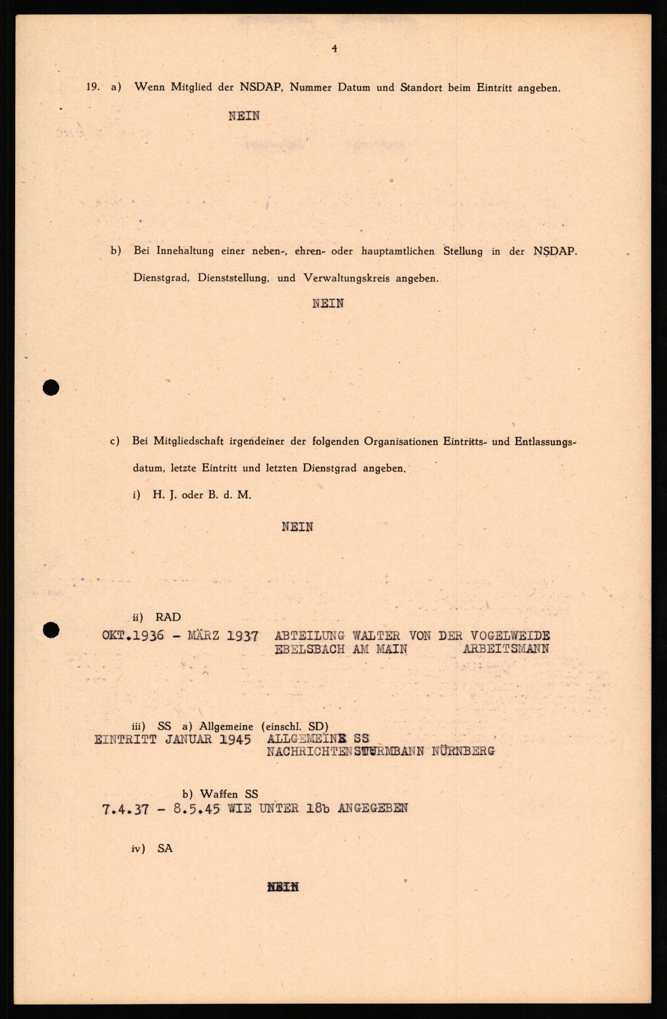 Forsvaret, Forsvarets overkommando II, RA/RAFA-3915/D/Db/L0034: CI Questionaires. Tyske okkupasjonsstyrker i Norge. Tyskere., 1945-1946, p. 127