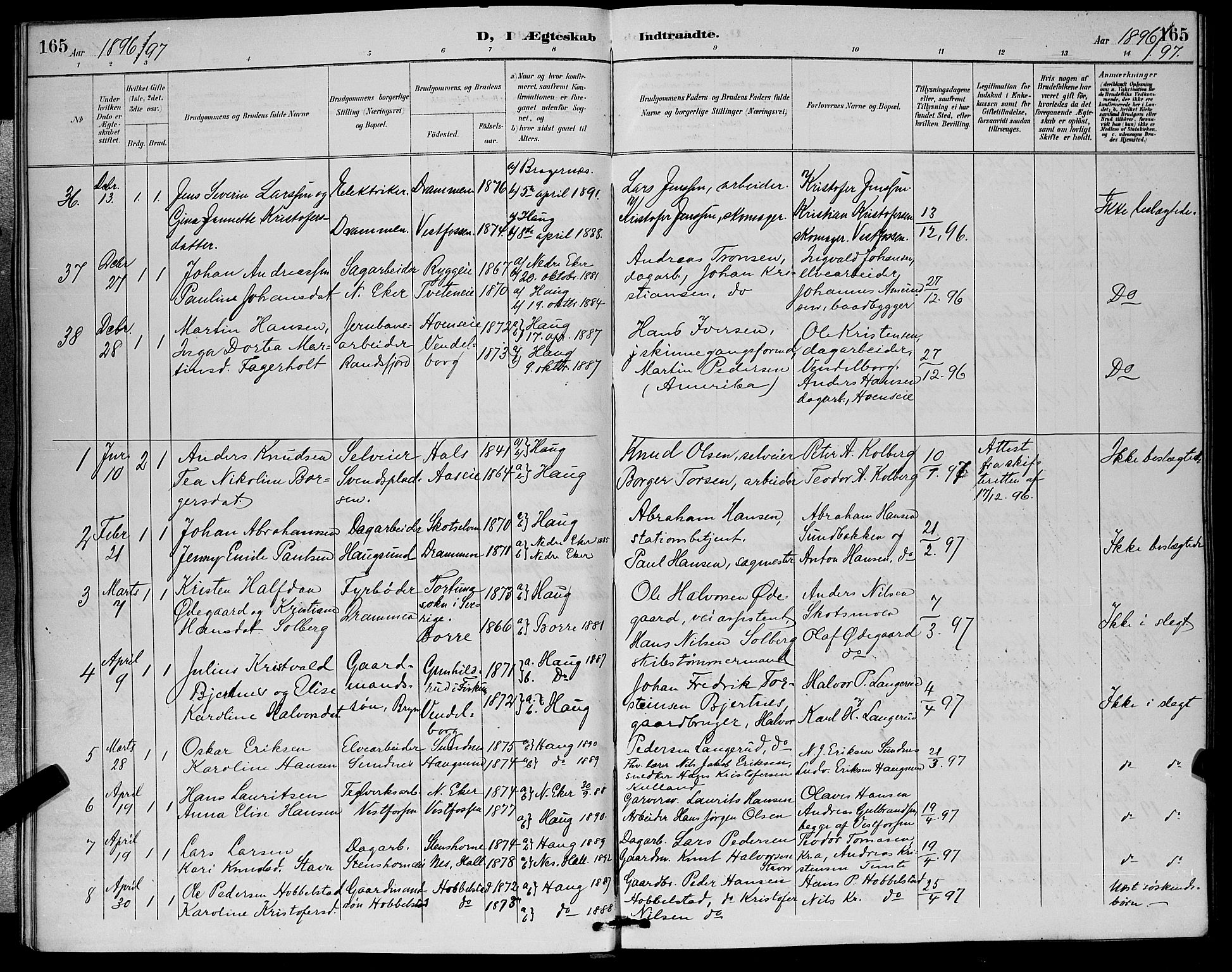 Eiker kirkebøker, AV/SAKO-A-4/G/Ga/L0007: Parish register (copy) no. I 7, 1893-1902, p. 165