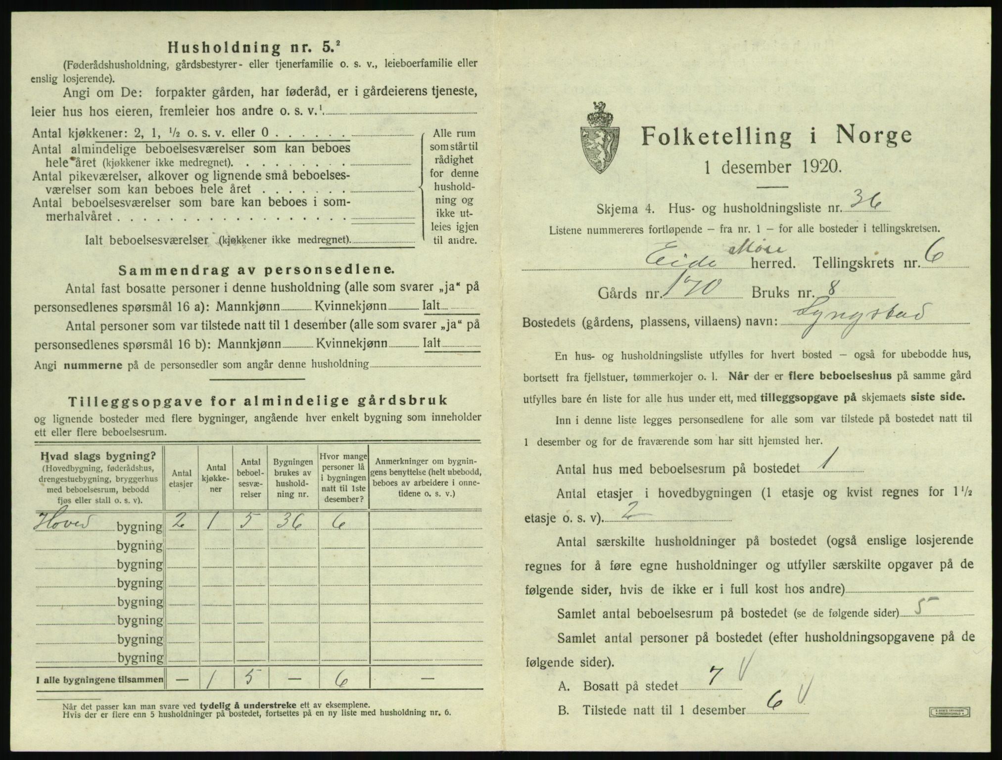 SAT, 1920 census for Eid (MR), 1920, p. 480