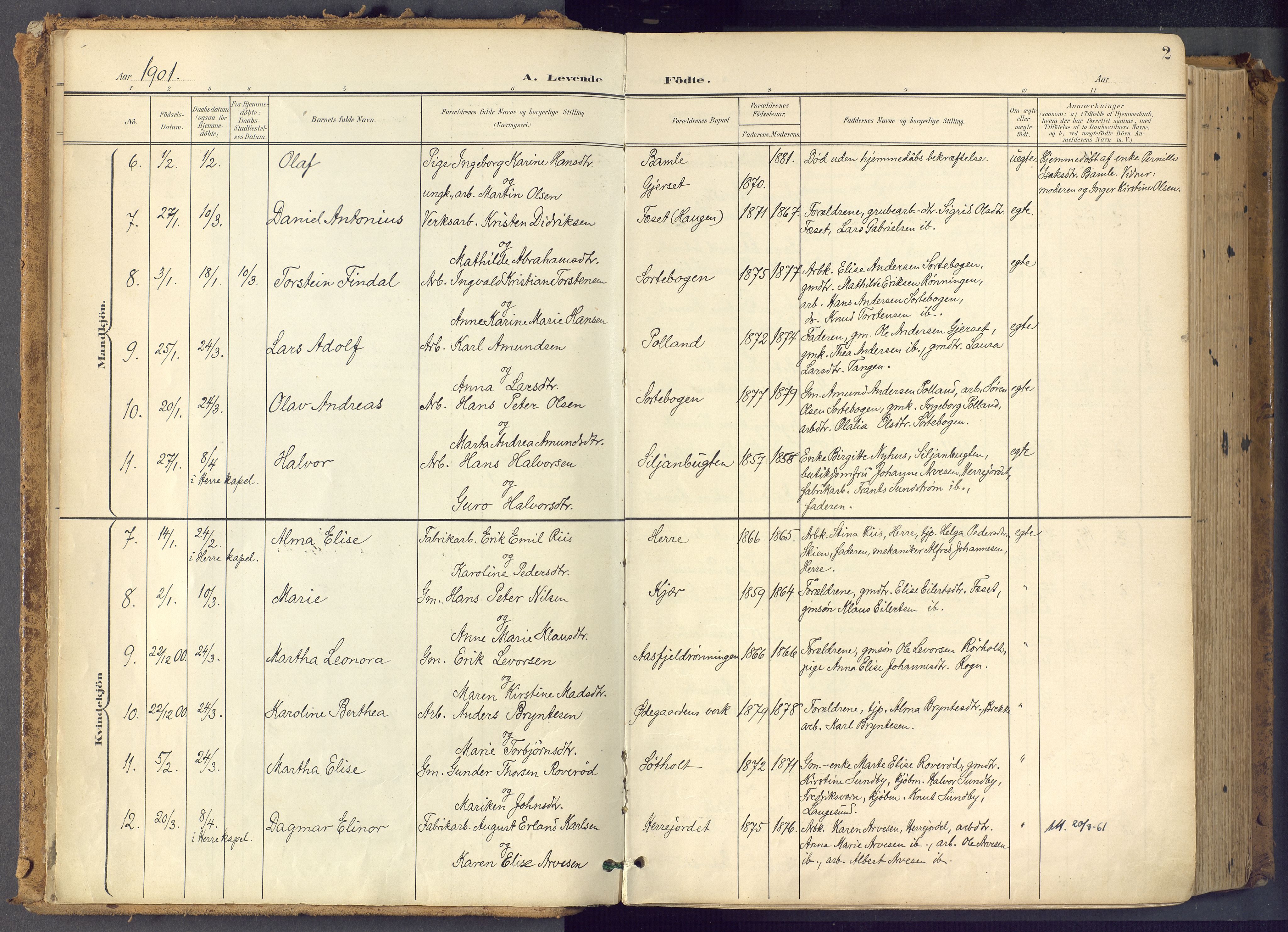 Bamble kirkebøker, SAKO/A-253/F/Fa/L0009: Parish register (official) no. I 9, 1901-1917, p. 2