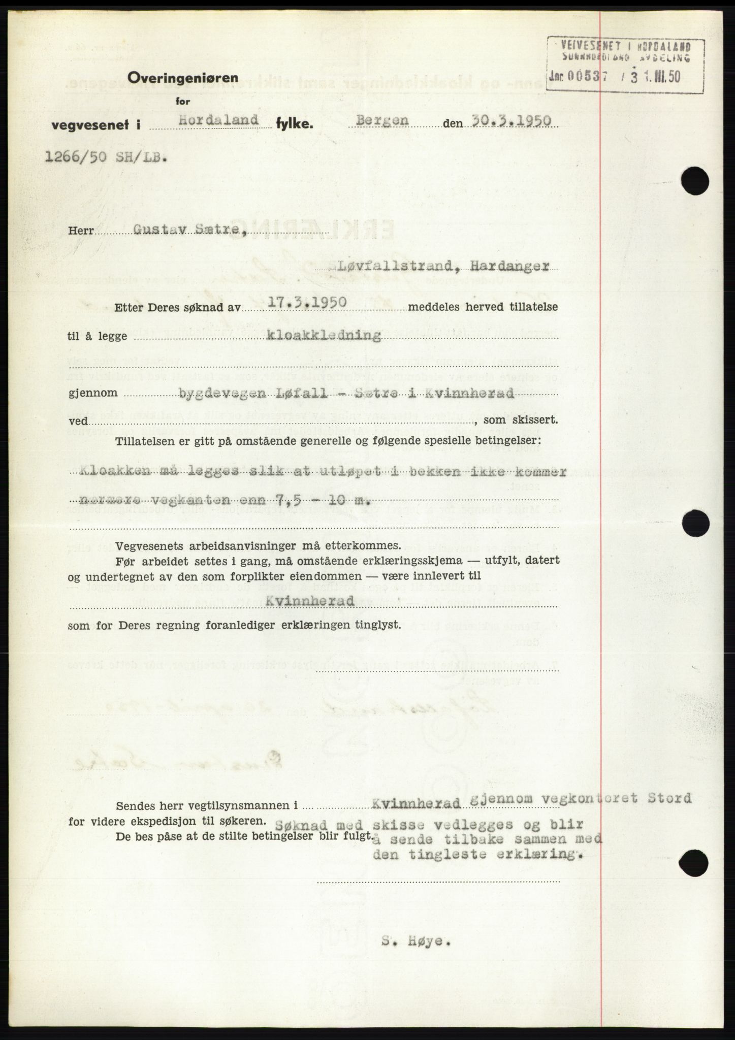 Sunnhordland sorenskrivar, AV/SAB-A-2401: Mortgage book no. B75-79, 1948-1950, Diary no: : 1230/1950