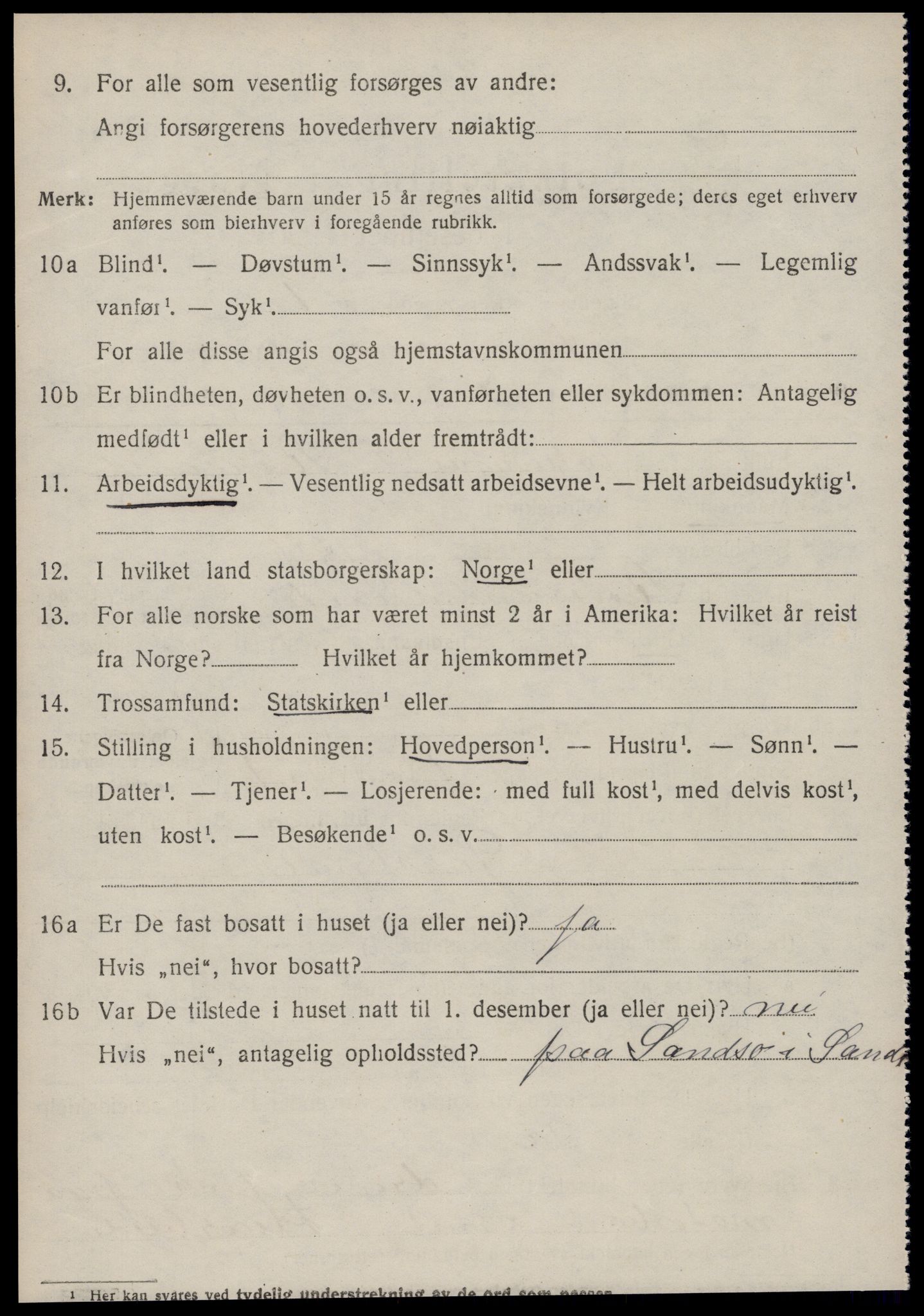 SAT, 1920 census for Sande (MR), 1920, p. 4889