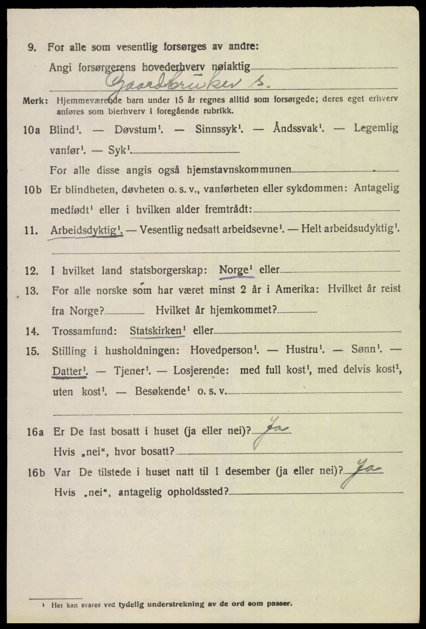 SAK, 1920 census for Fjotland, 1920, p. 2011