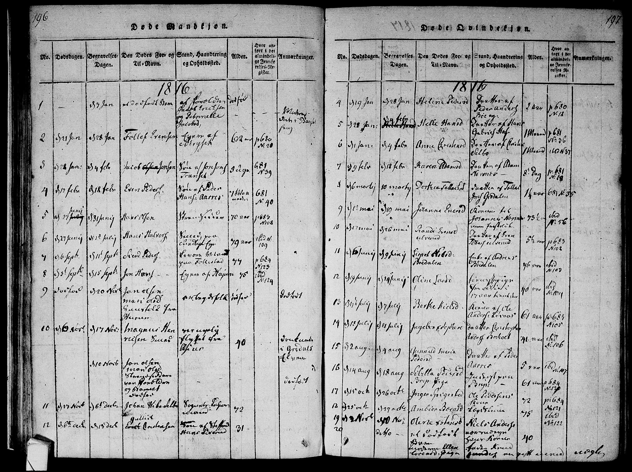 Røyken kirkebøker, AV/SAKO-A-241/F/Fa/L0004: Parish register (official) no. 4, 1814-1832, p. 196-197