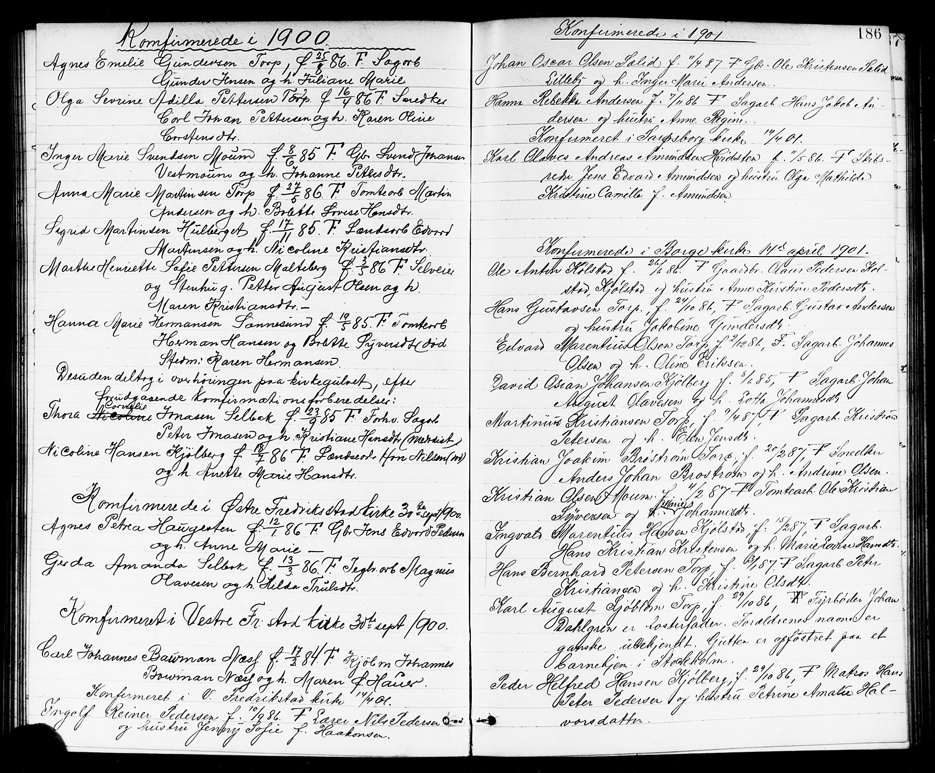 Borge prestekontor Kirkebøker, SAO/A-10903/G/Ga/L0002: Parish register (copy) no. I 2, 1875-1923, p. 186