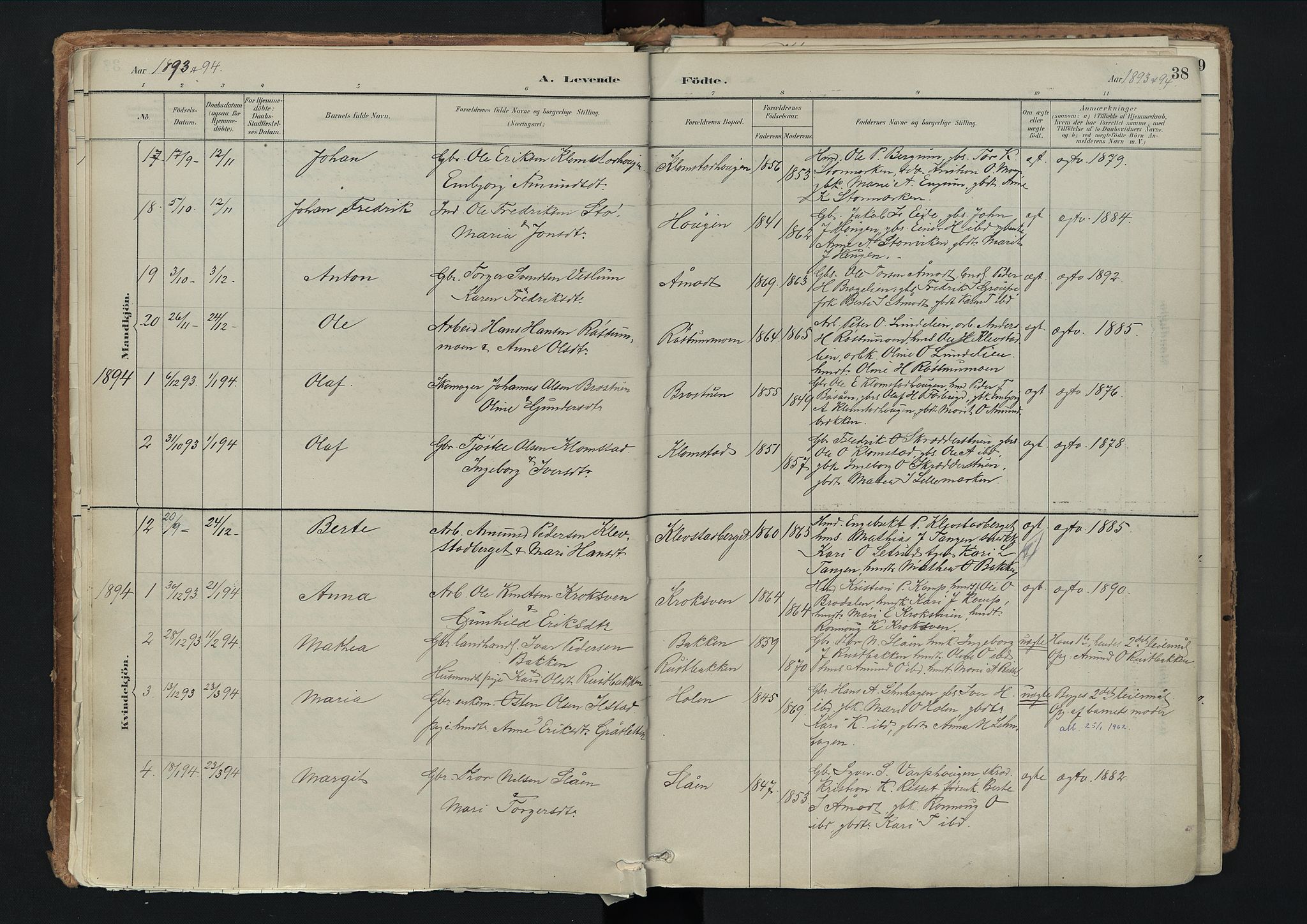 Nord-Fron prestekontor, SAH/PREST-080/H/Ha/Haa/L0003: Parish register (official) no. 3, 1884-1914, p. 38