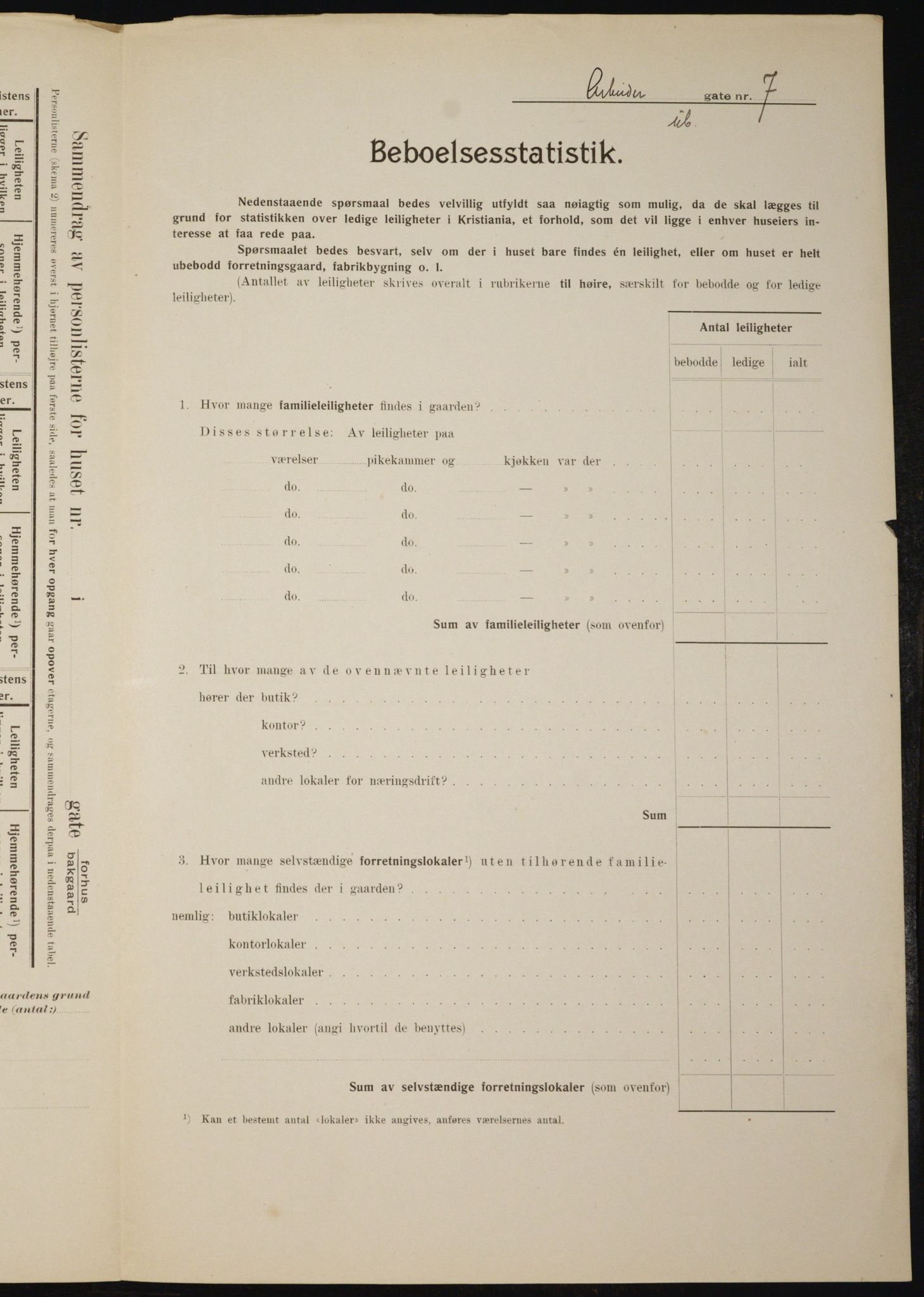 OBA, Municipal Census 1910 for Kristiania, 1910, p. 1401