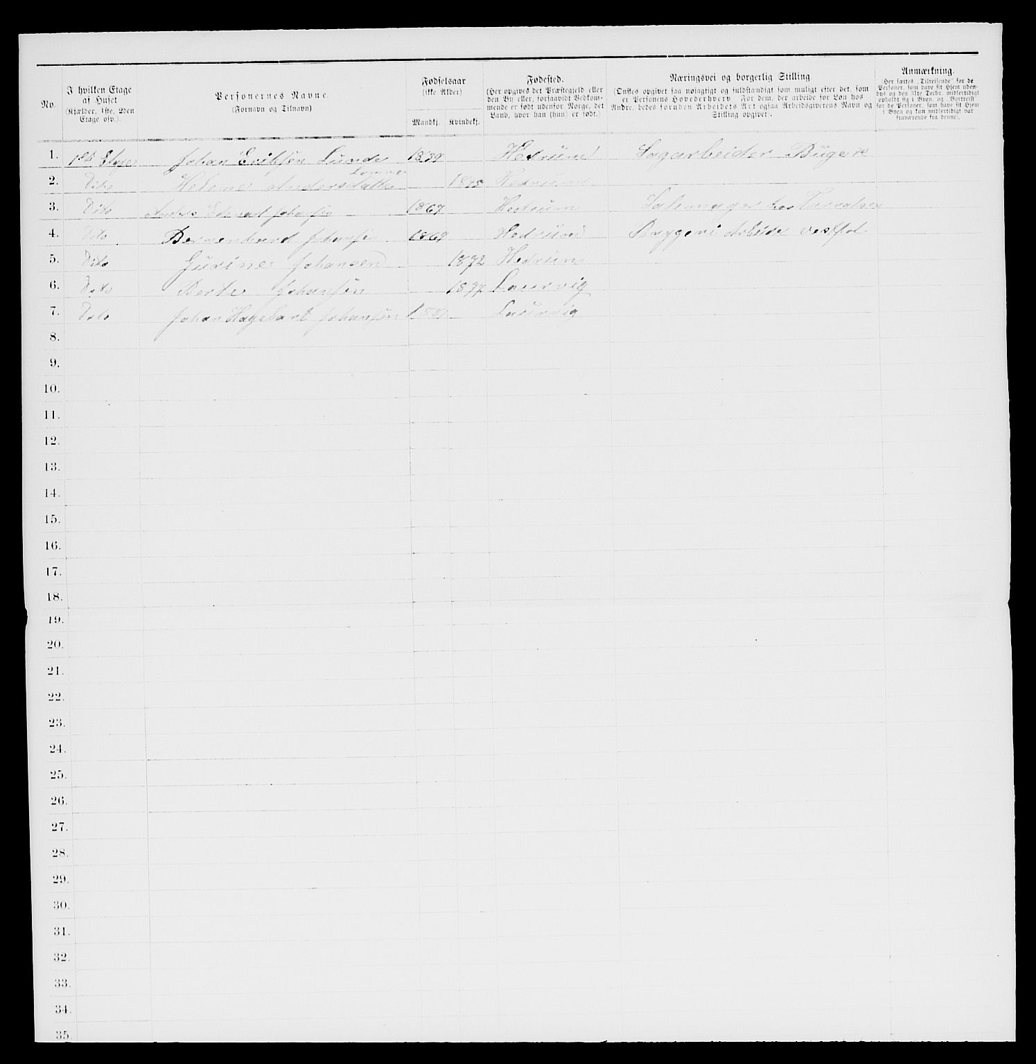 SAKO, 1885 census for 0707 Larvik, 1885, p. 105