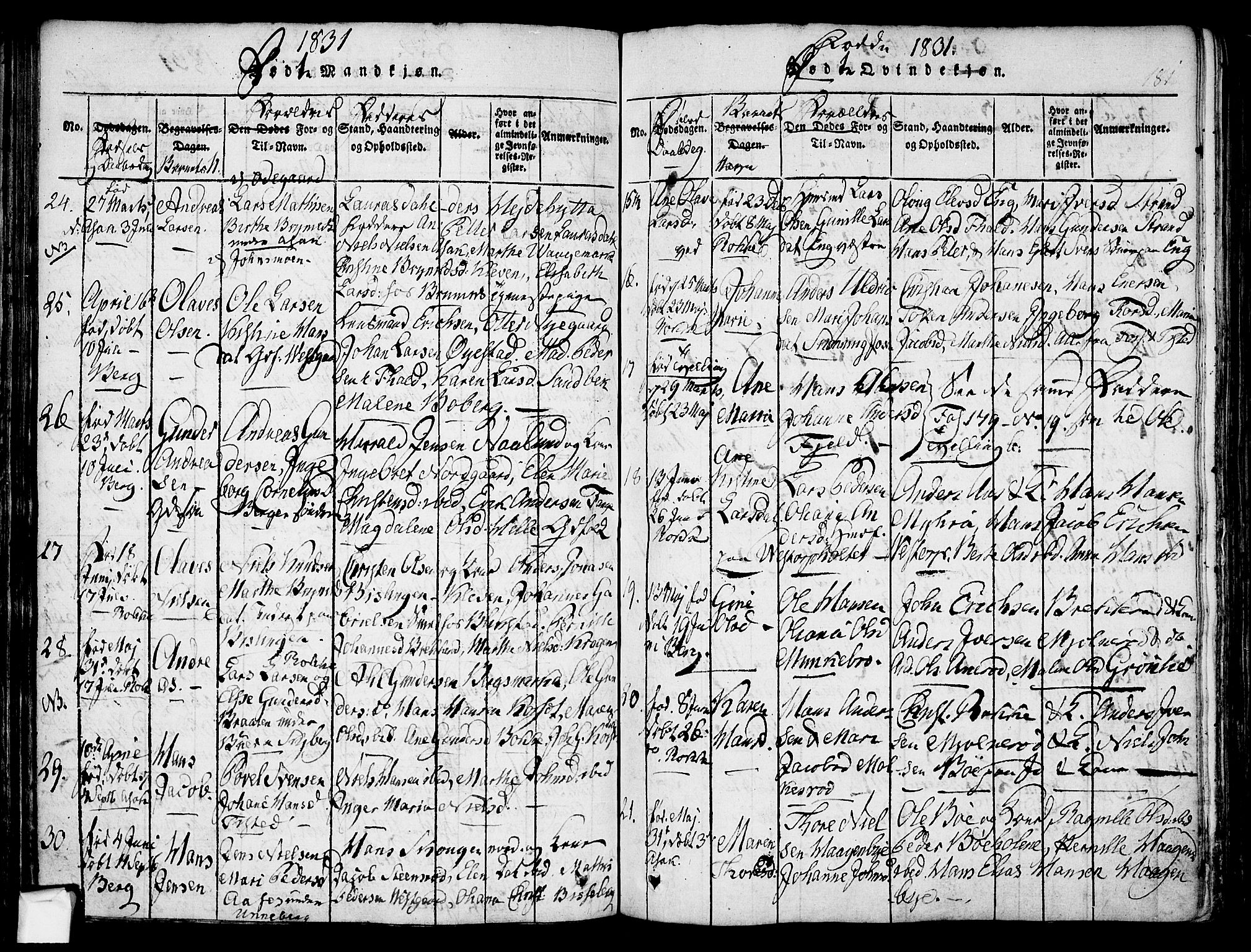 Berg prestekontor Kirkebøker, AV/SAO-A-10902/F/Fa/L0002: Parish register (official) no. I 2, 1815-1831, p. 181