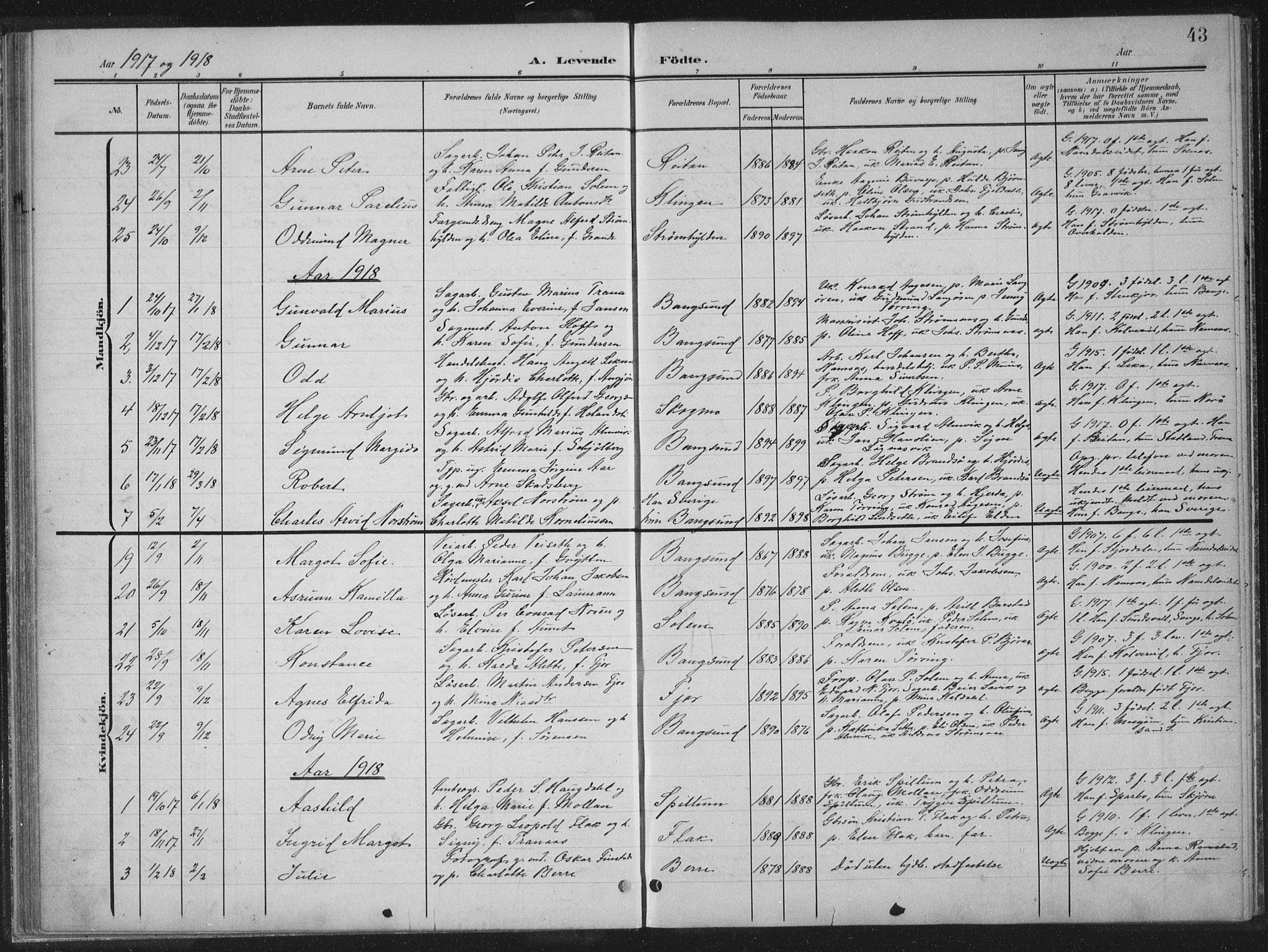 Ministerialprotokoller, klokkerbøker og fødselsregistre - Nord-Trøndelag, SAT/A-1458/770/L0591: Parish register (copy) no. 770C02, 1902-1940, p. 43