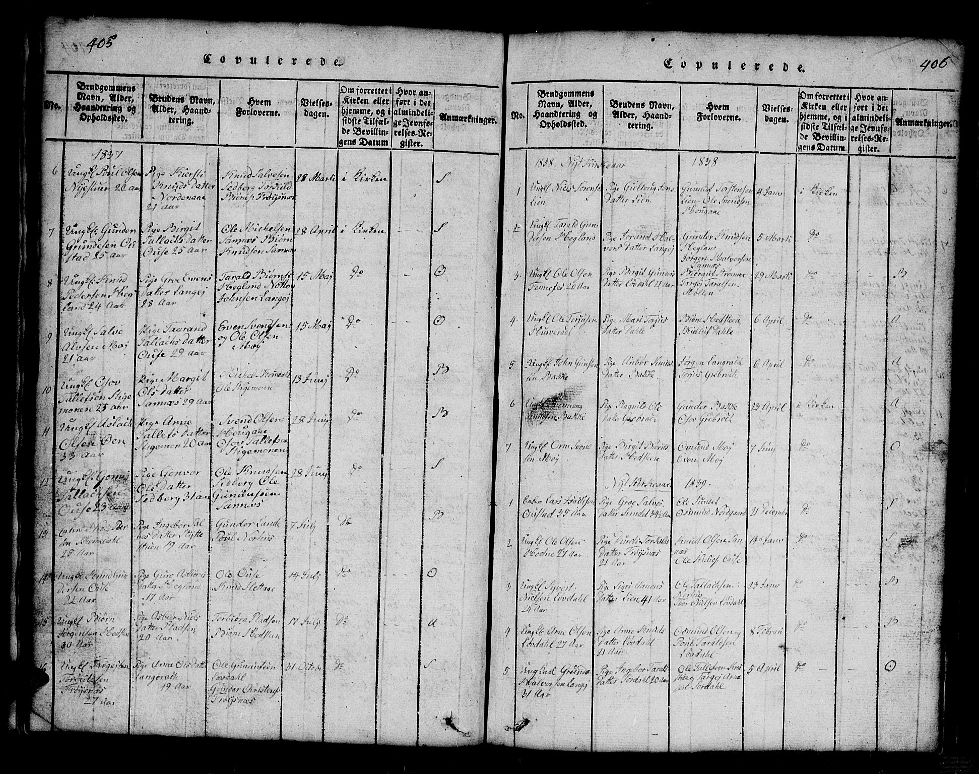 Bygland sokneprestkontor, SAK/1111-0006/F/Fb/Fbb/L0001: Parish register (copy) no. B 1, 1816-1843, p. 406-407