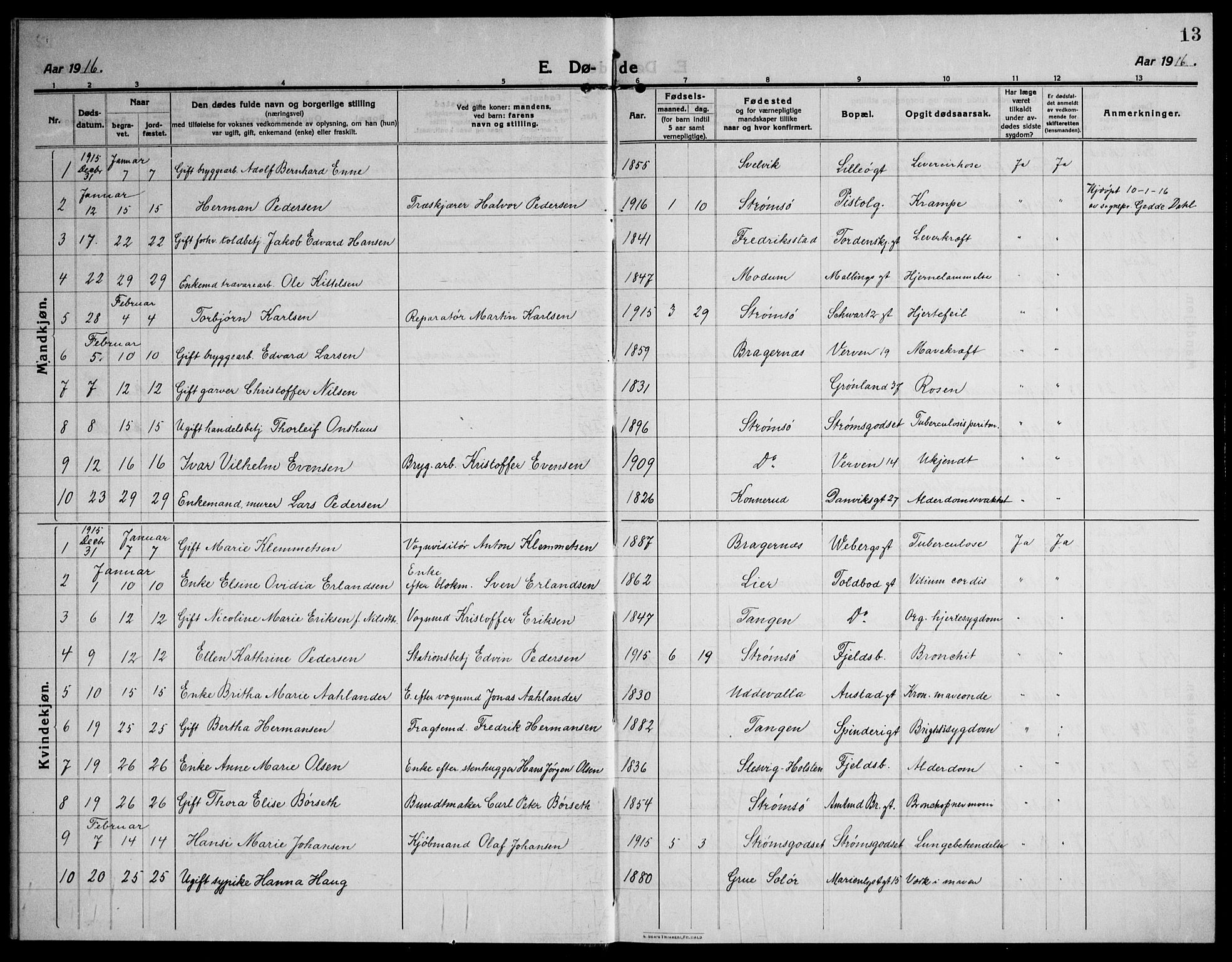 Strømsø kirkebøker, AV/SAKO-A-246/F/Fa/L0028: Parish register (official) no. I 29, 1914-1937, p. 13