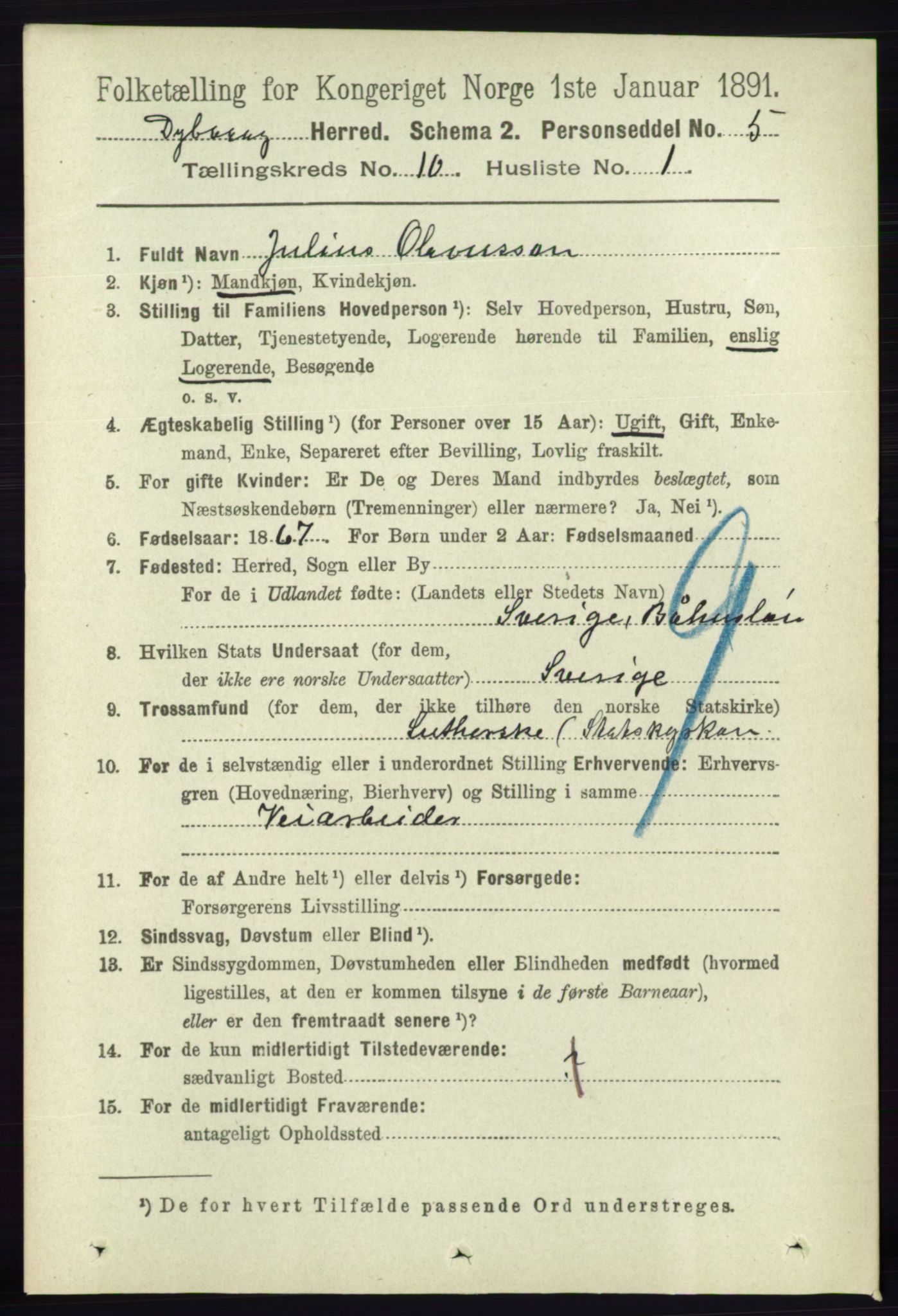 RA, 1891 census for 0915 Dypvåg, 1891, p. 3708