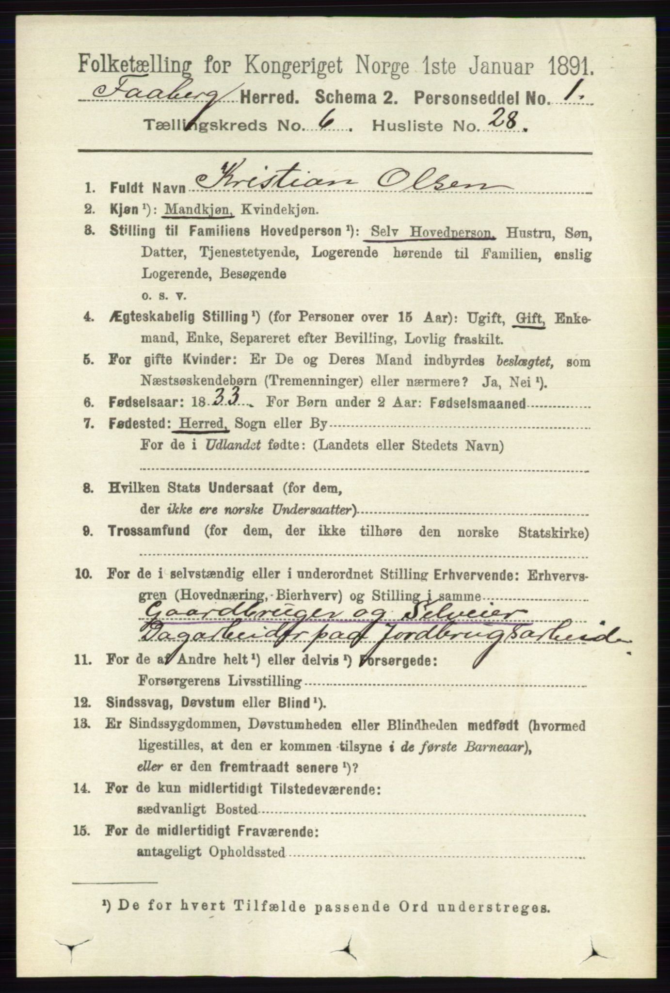 RA, 1891 census for 0524 Fåberg, 1891, p. 2436