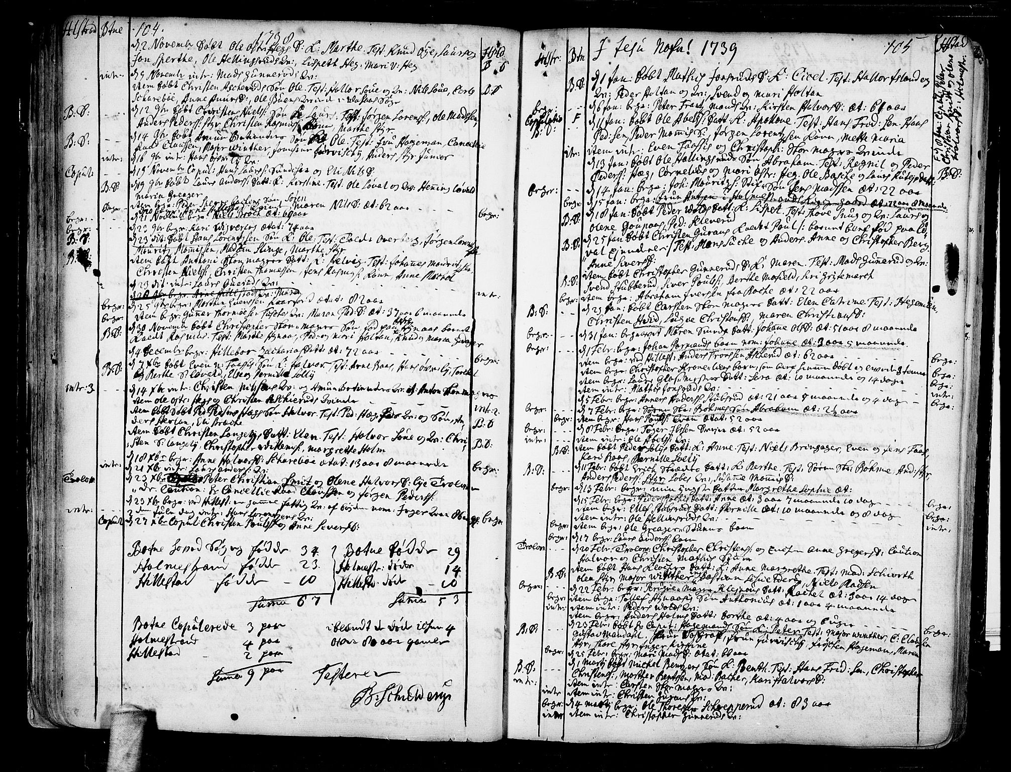 Botne kirkebøker, SAKO/A-340/F/Fa/L0001a: Parish register (official) no. I 1A, 1707-1778, p. 104-105