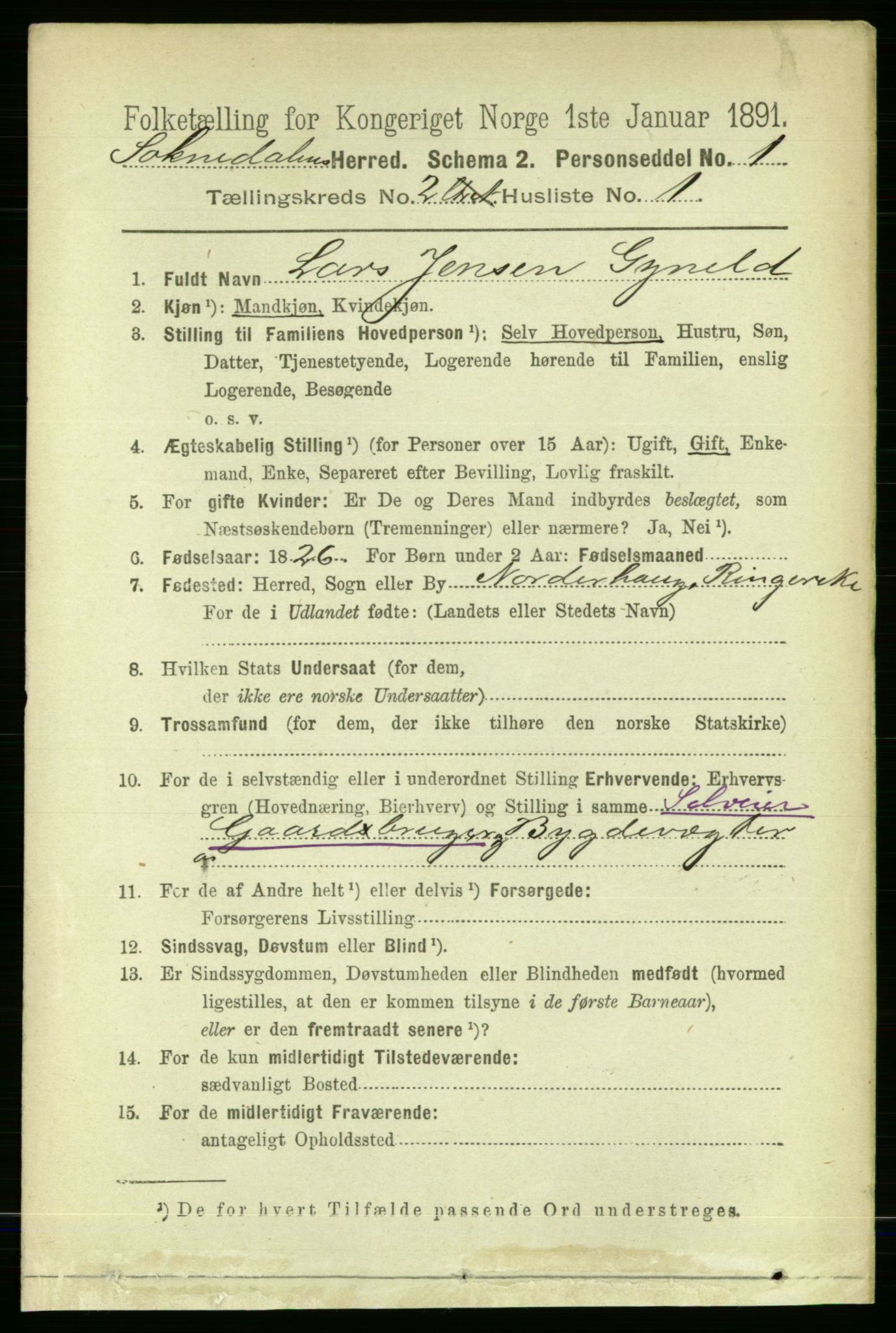 RA, 1891 census for 1649 Soknedal, 1891, p. 527