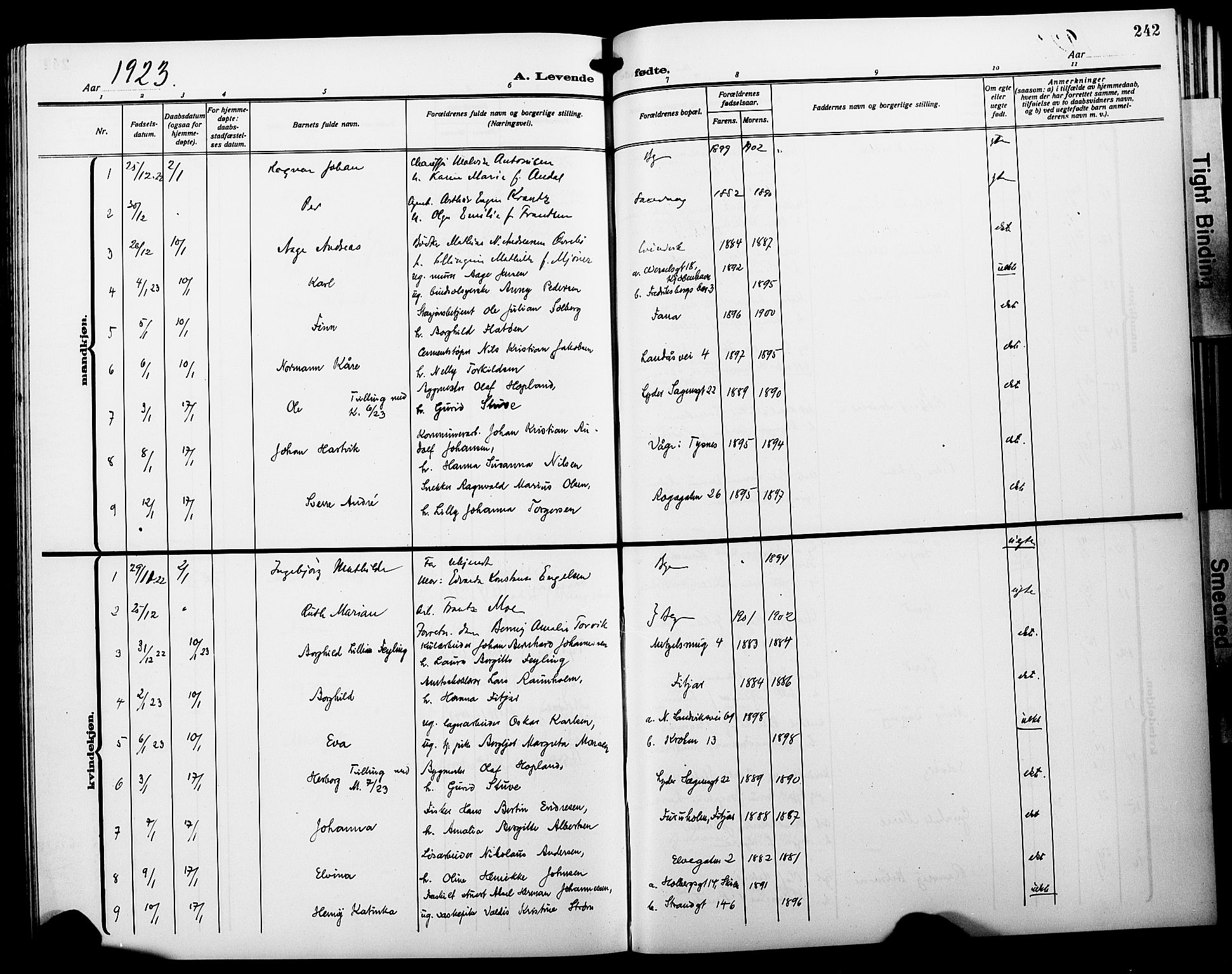 Fødselsstiftelsens sokneprestembete*, SAB/-: Parish register (copy) no. A 3, 1916-1925, p. 242