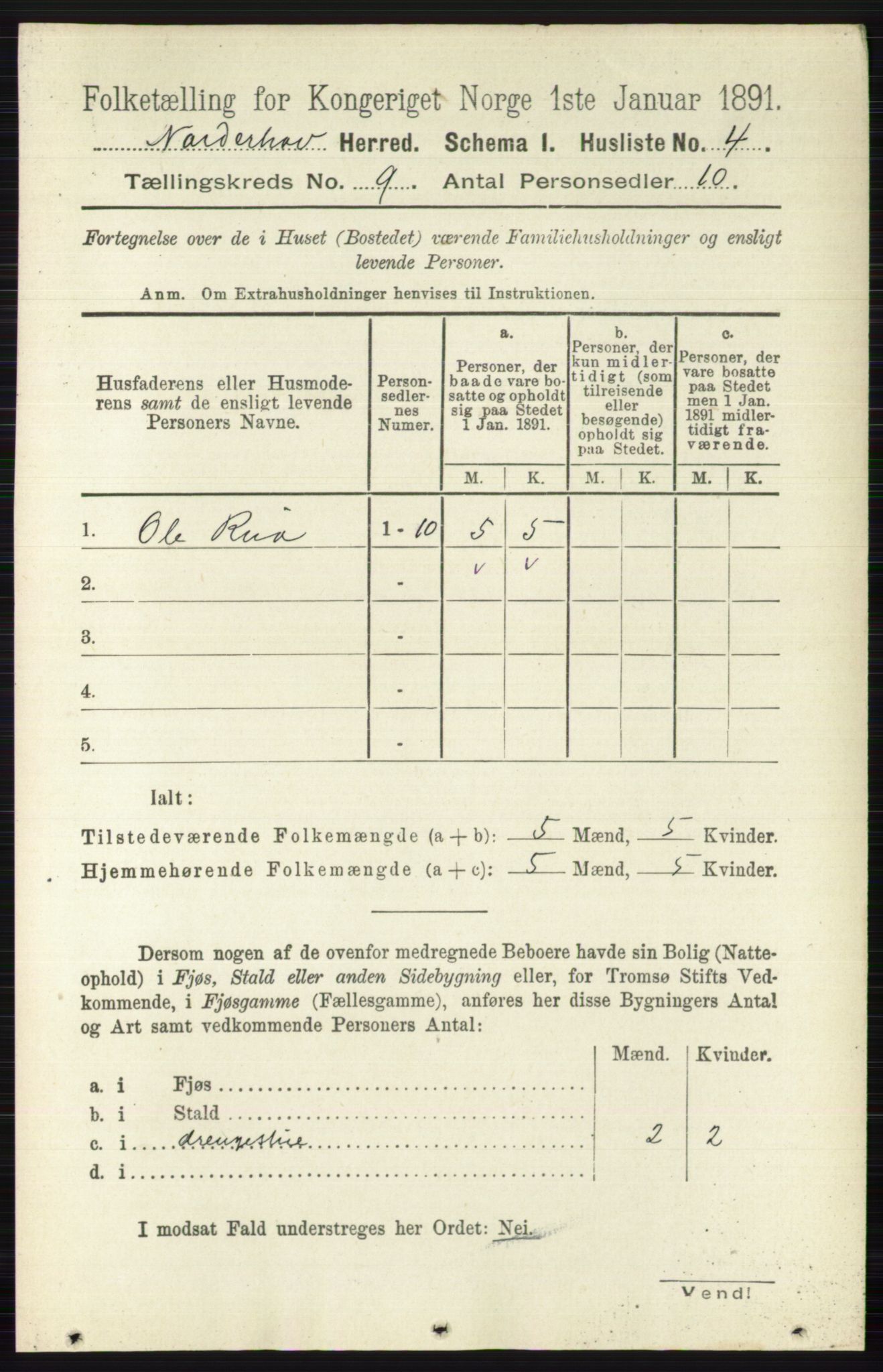 RA, 1891 census for 0613 Norderhov, 1891, p. 6486
