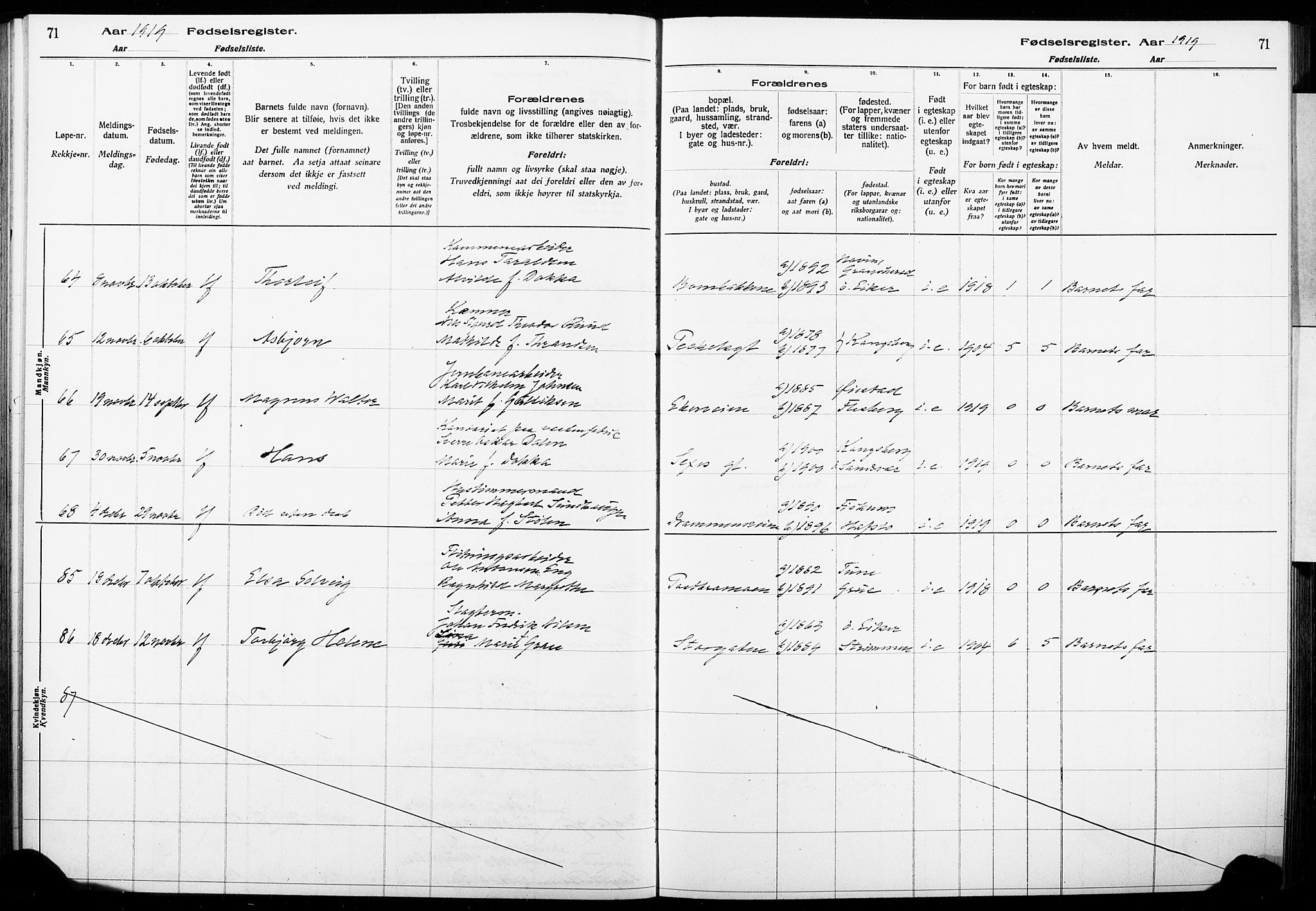 Kongsberg kirkebøker, AV/SAKO-A-22/J/Ja/L0001: Birth register no. I 1, 1916-1927, p. 71