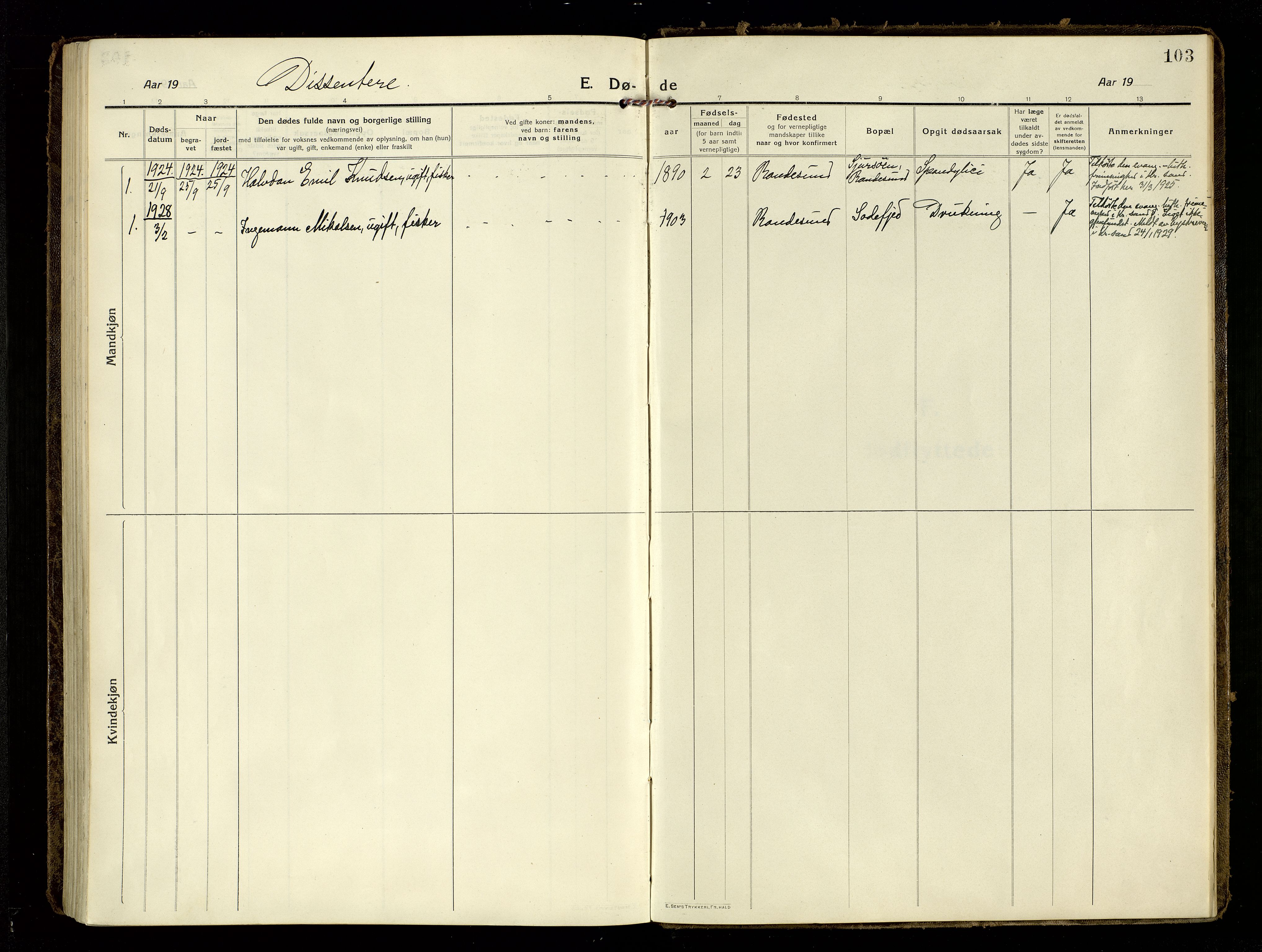 Oddernes sokneprestkontor, SAK/1111-0033/F/Fa/Fab/L0004: Parish register (official) no. A 4, 1916-1935, p. 103