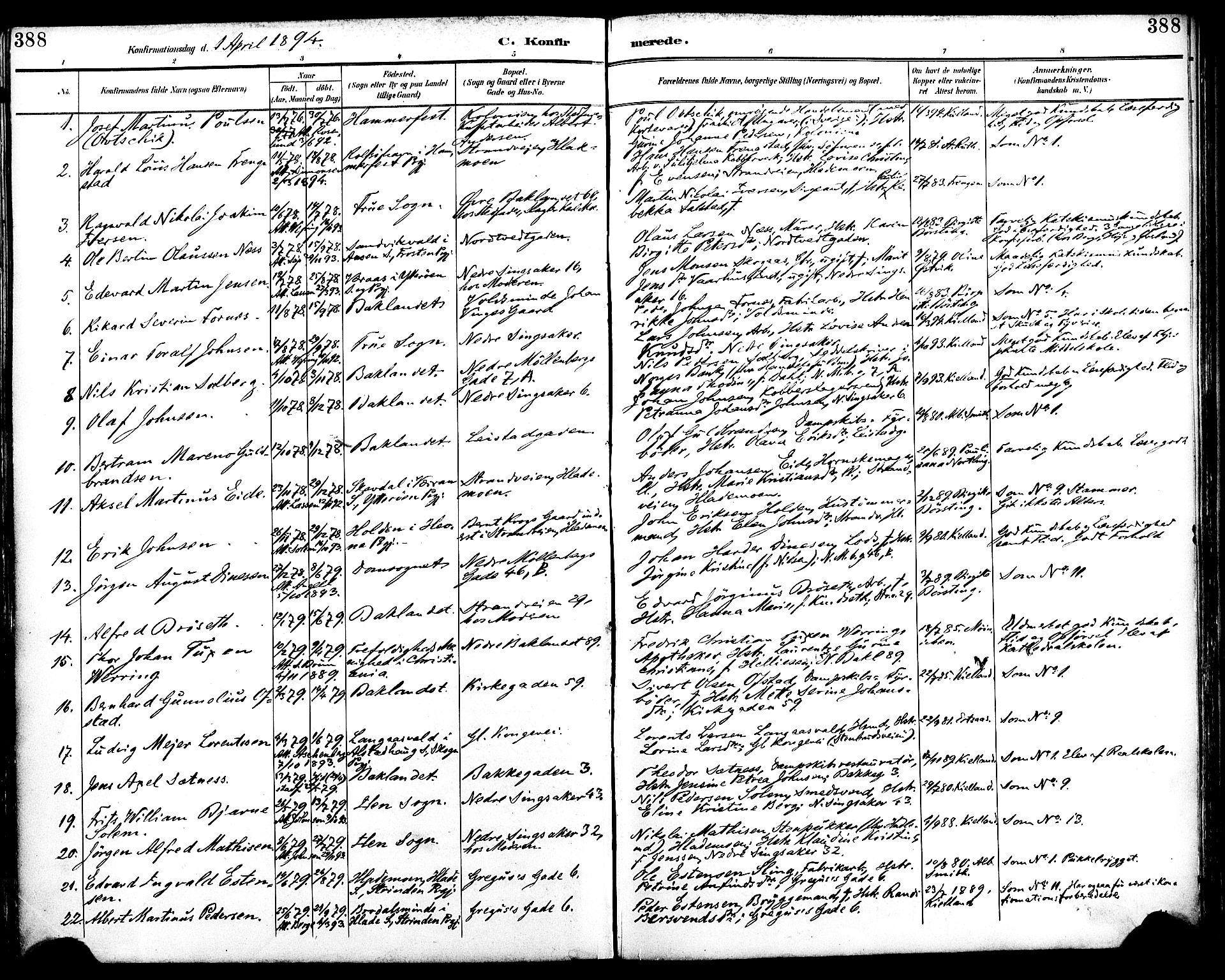 Ministerialprotokoller, klokkerbøker og fødselsregistre - Sør-Trøndelag, SAT/A-1456/604/L0197: Parish register (official) no. 604A18, 1893-1900, p. 388