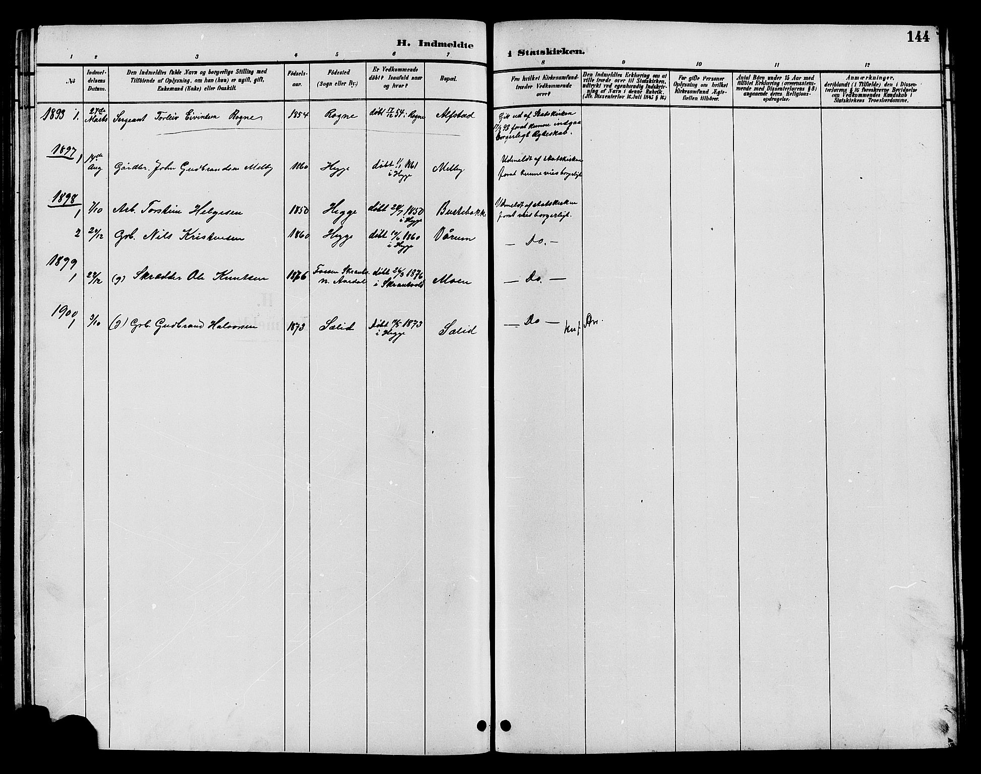 Øystre Slidre prestekontor, SAH/PREST-138/H/Ha/Hab/L0004: Parish register (copy) no. 4, 1887-1907, p. 144
