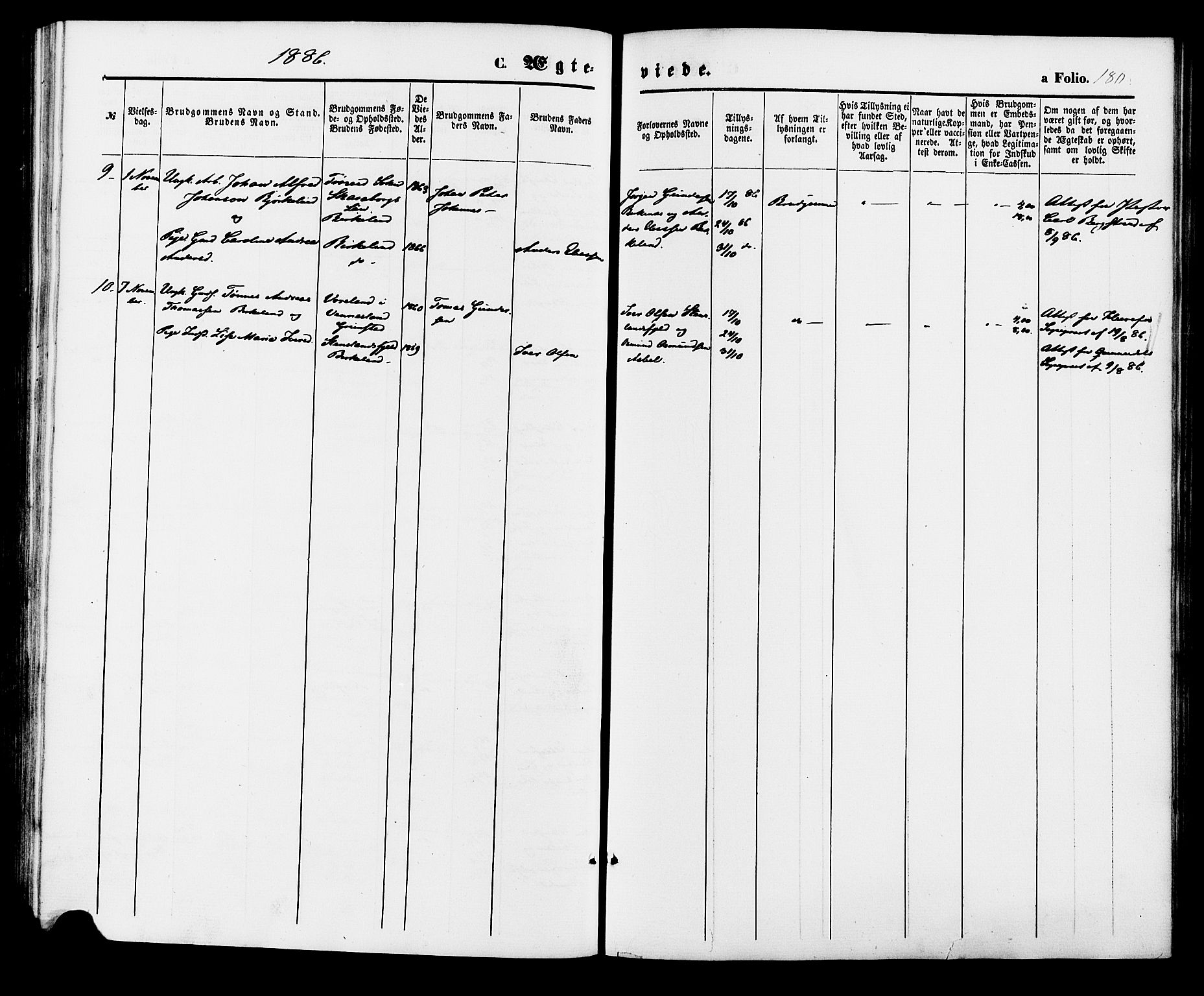 Birkenes sokneprestkontor, AV/SAK-1111-0004/F/Fa/L0004: Parish register (official) no. A 4, 1867-1886, p. 180