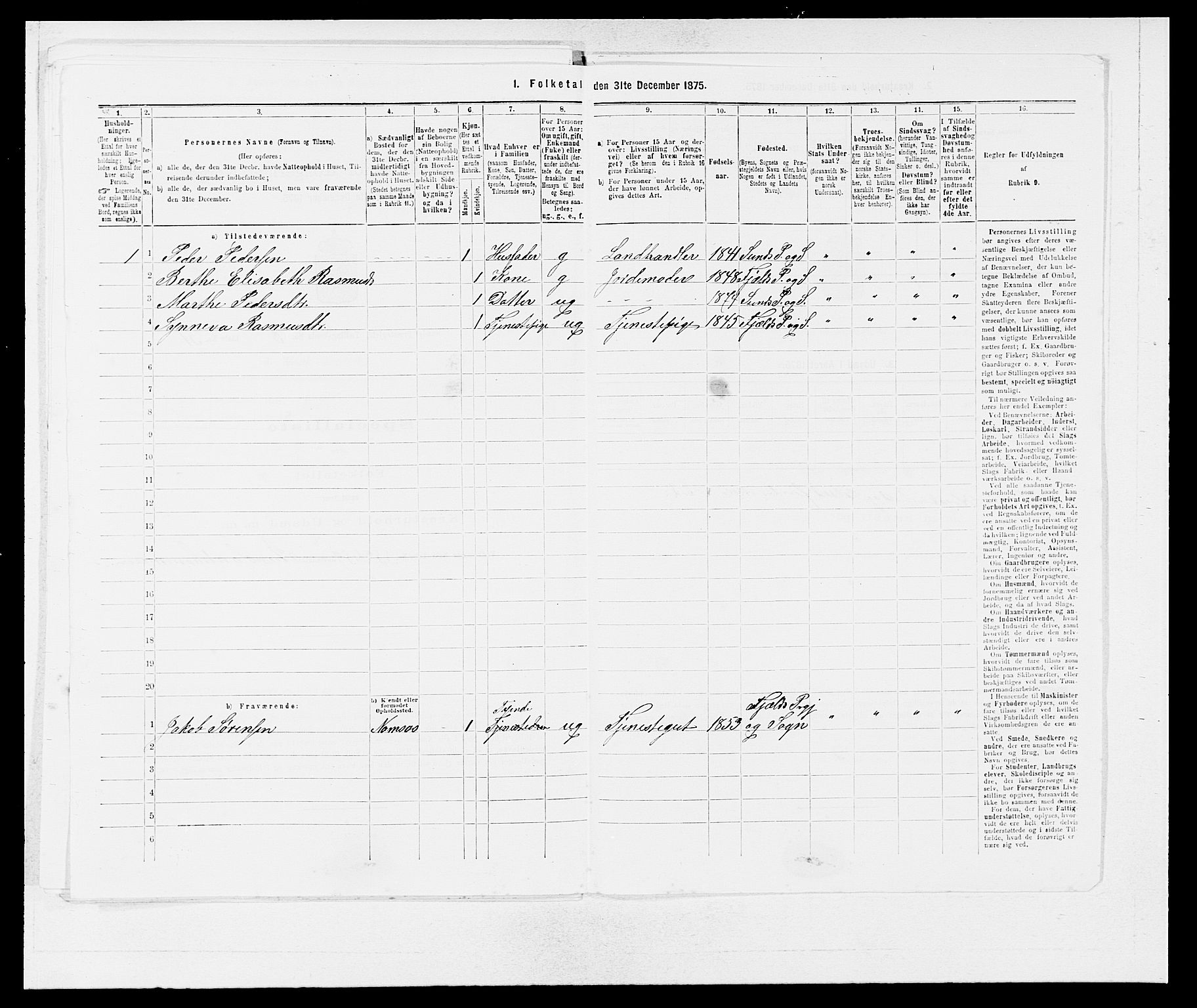 SAB, 1875 census for 1245P Sund, 1875, p. 329