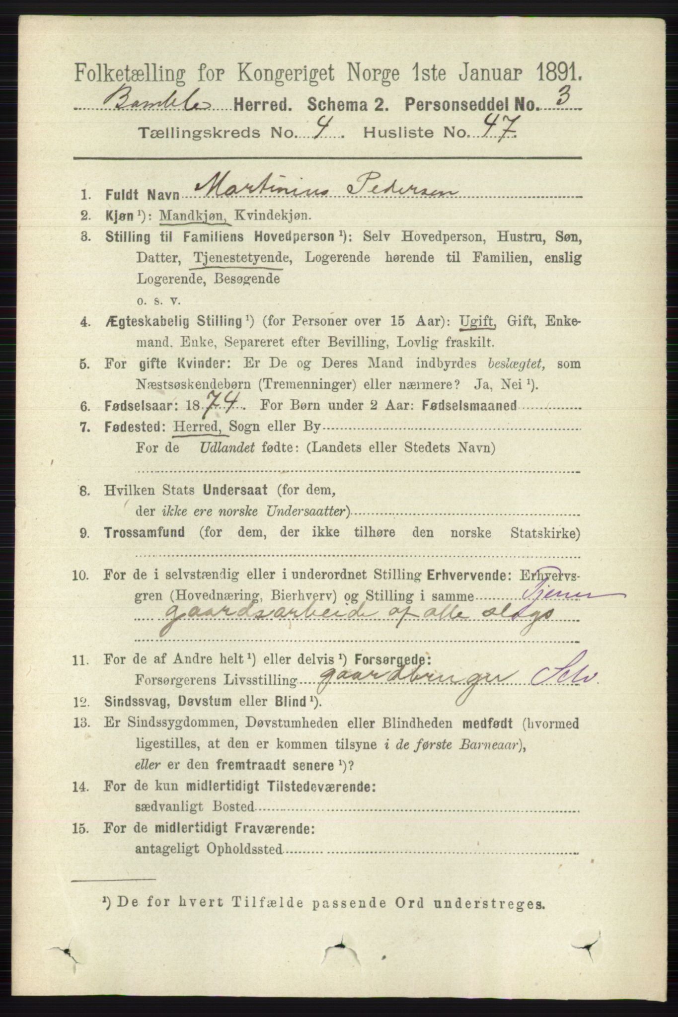 RA, 1891 census for 0814 Bamble, 1891, p. 2017