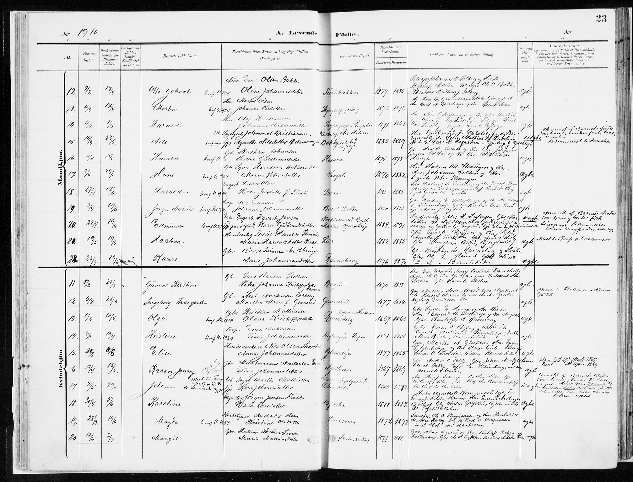 Ringsaker prestekontor, SAH/PREST-014/K/Ka/L0019: Parish register (official) no. 19, 1905-1920, p. 23