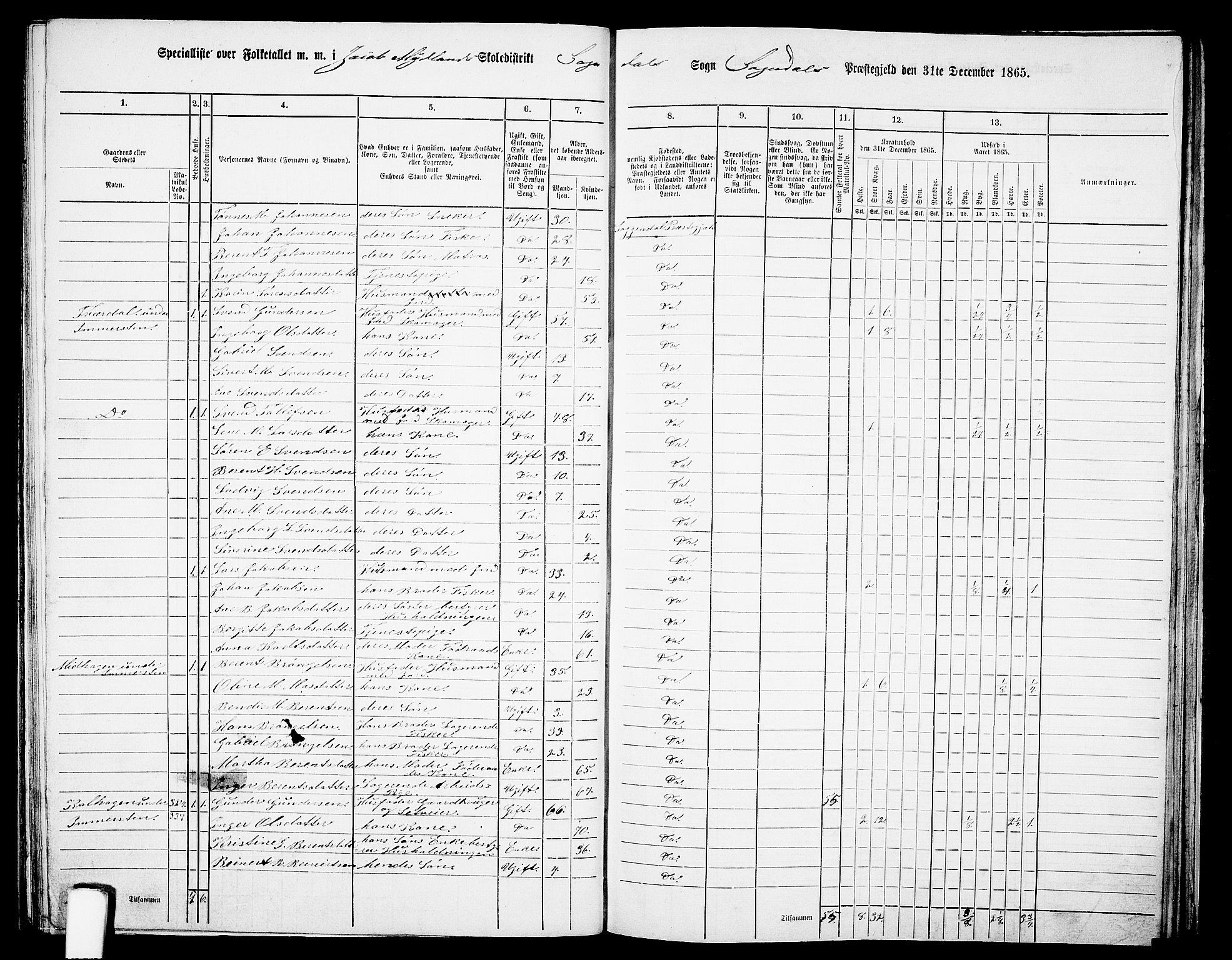 RA, 1865 census for Sokndal, 1865, p. 82