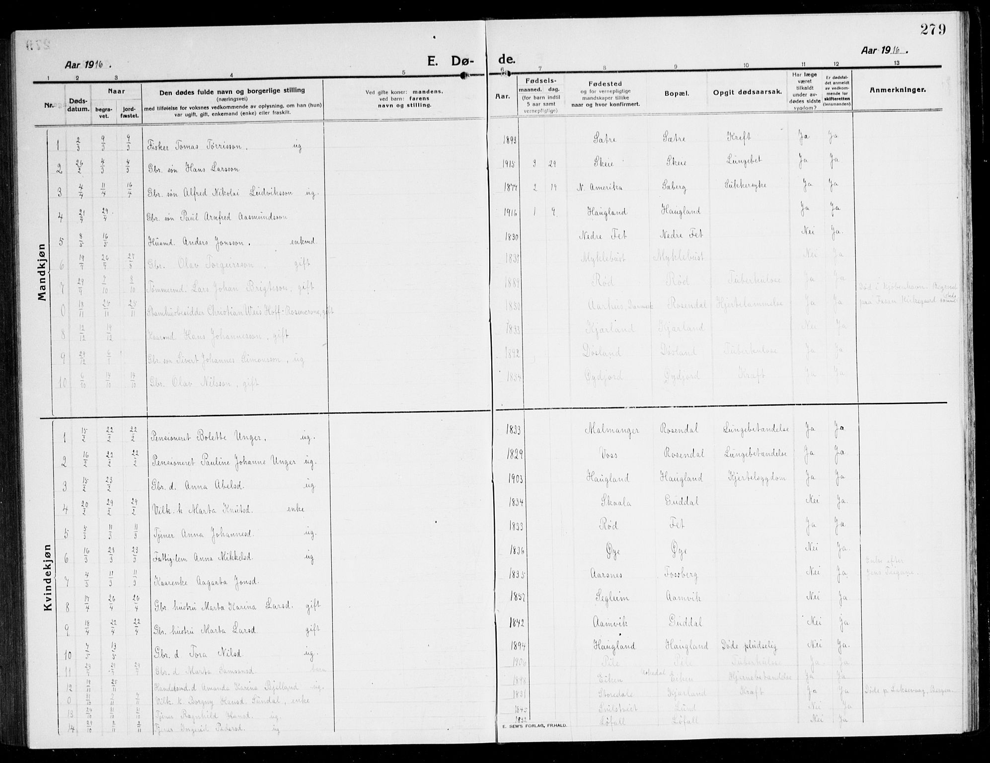 Kvinnherad sokneprestembete, AV/SAB-A-76401/H/Hab: Parish register (copy) no. A 3, 1911-1945, p. 279