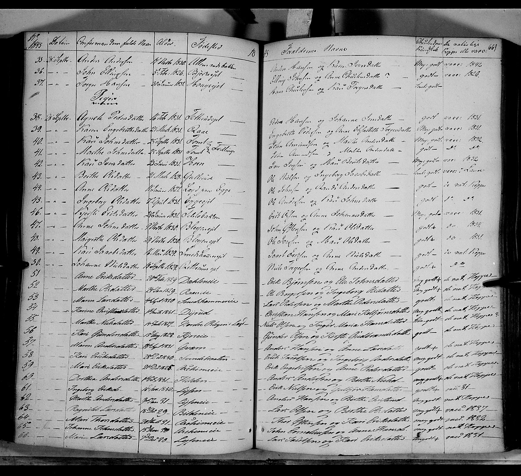 Gran prestekontor, AV/SAH-PREST-112/H/Ha/Haa/L0011: Parish register (official) no. 11, 1842-1856, p. 668-669