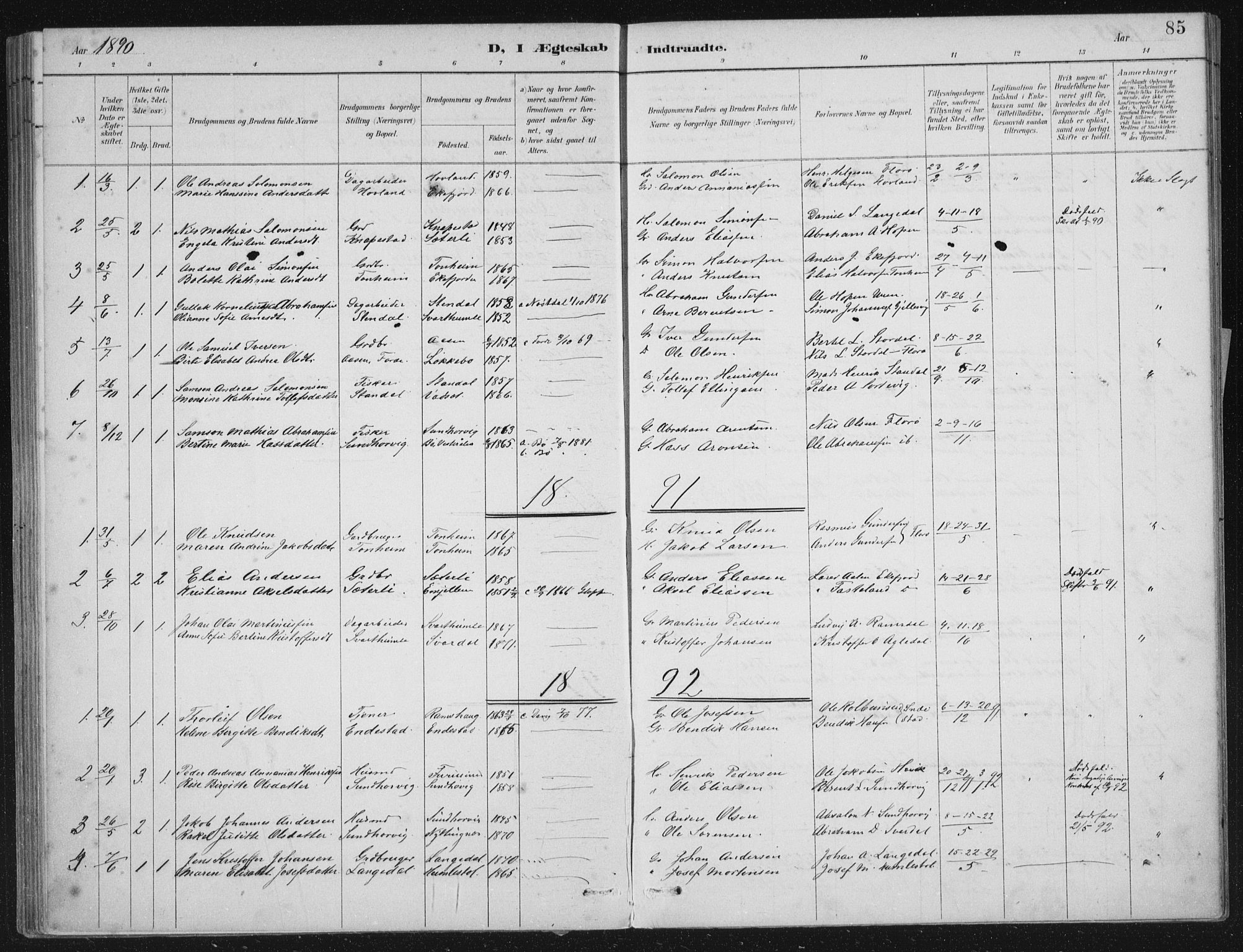 Kinn sokneprestembete, SAB/A-80801/H/Haa/Haae/L0001: Parish register (official) no. E 1, 1890-1916, p. 85