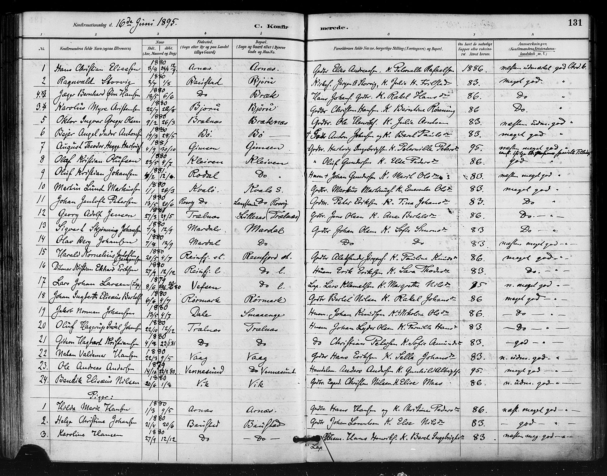 Ministerialprotokoller, klokkerbøker og fødselsregistre - Nordland, SAT/A-1459/812/L0178: Parish register (official) no. 812A07, 1886-1900, p. 131