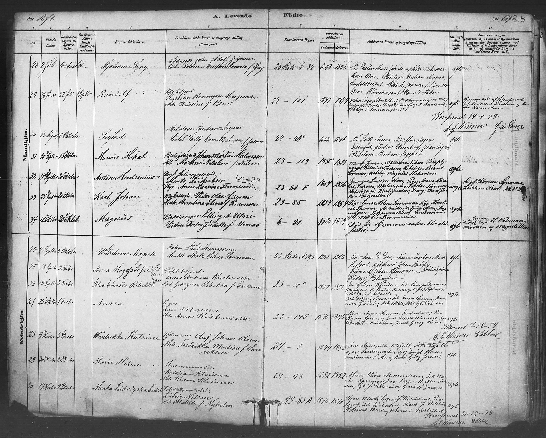 Mariakirken Sokneprestembete, AV/SAB-A-76901/H/Haa/L0007: Parish register (official) no. A 7, 1878-1893, p. 8