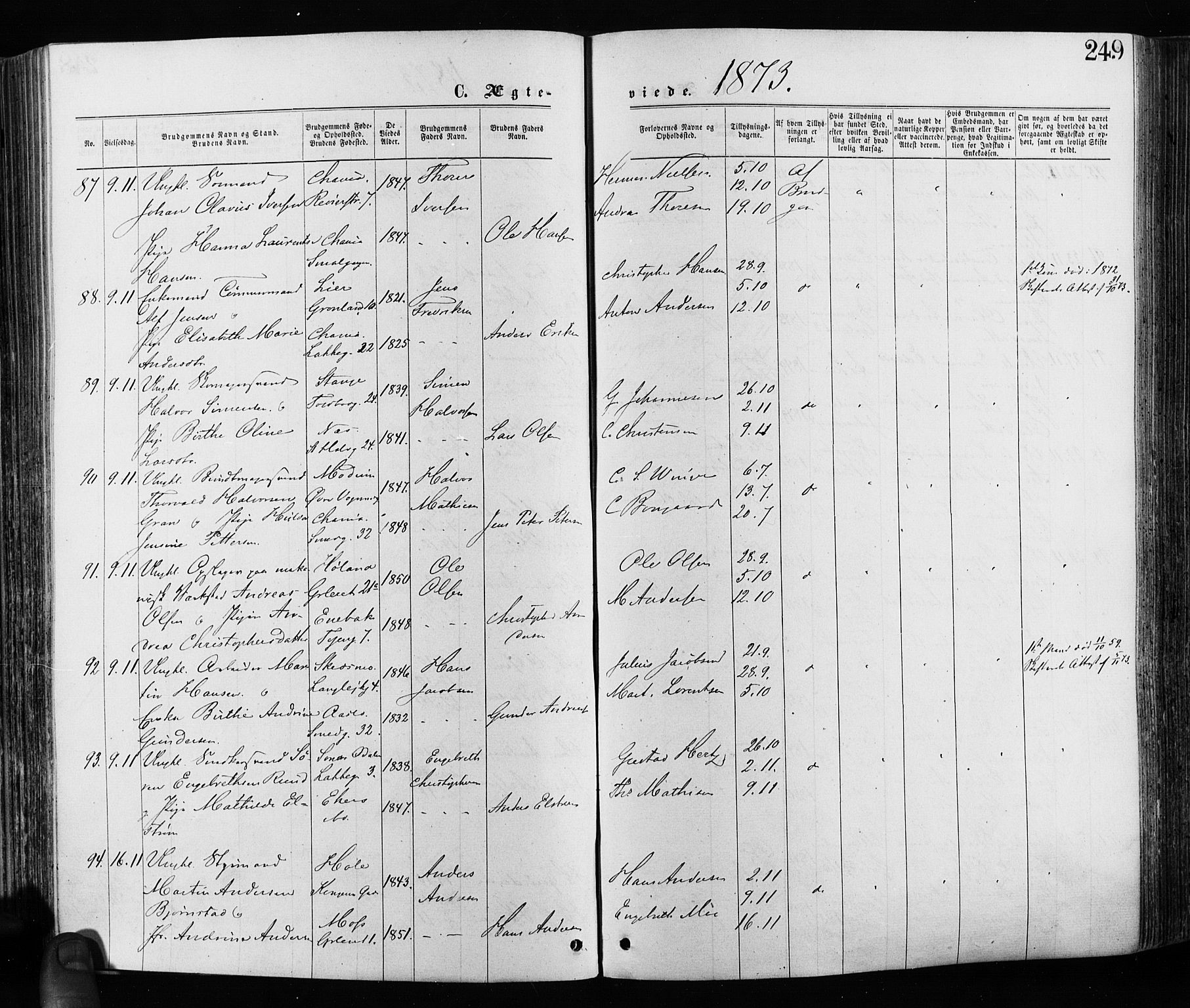 Grønland prestekontor Kirkebøker, SAO/A-10848/F/Fa/L0005: Parish register (official) no. 5, 1869-1880, p. 249