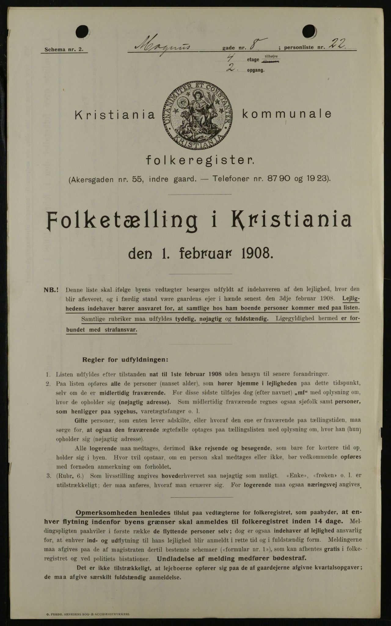 OBA, Municipal Census 1908 for Kristiania, 1908, p. 53332