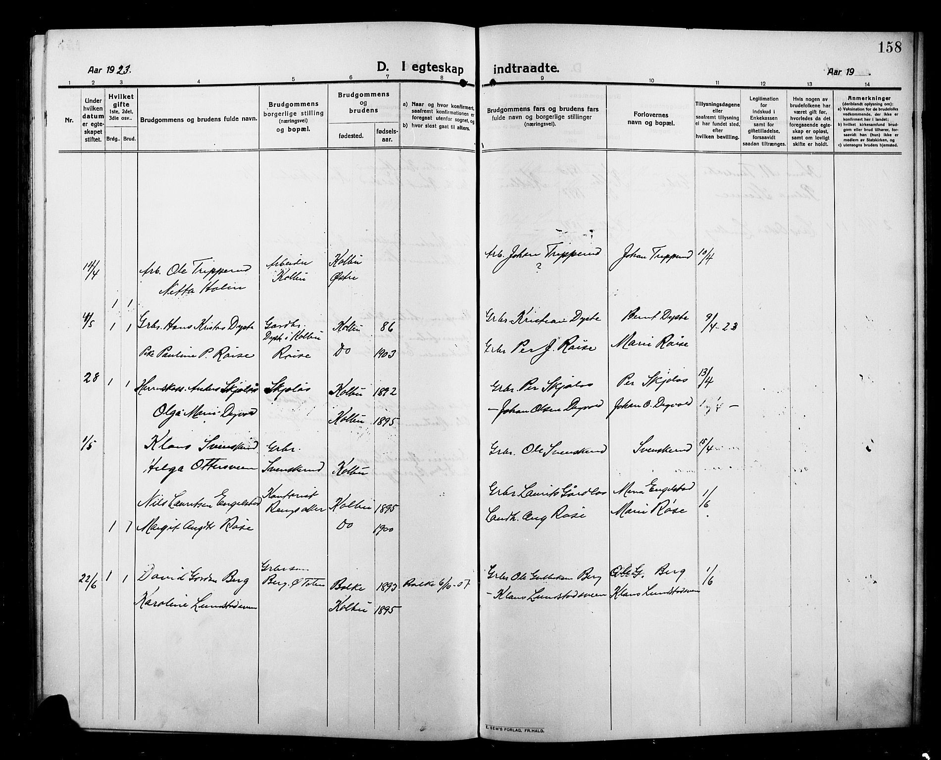 Kolbu prestekontor, SAH/PREST-110/H/Ha/Hab/L0001: Parish register (copy) no. 1, 1912-1925, p. 158