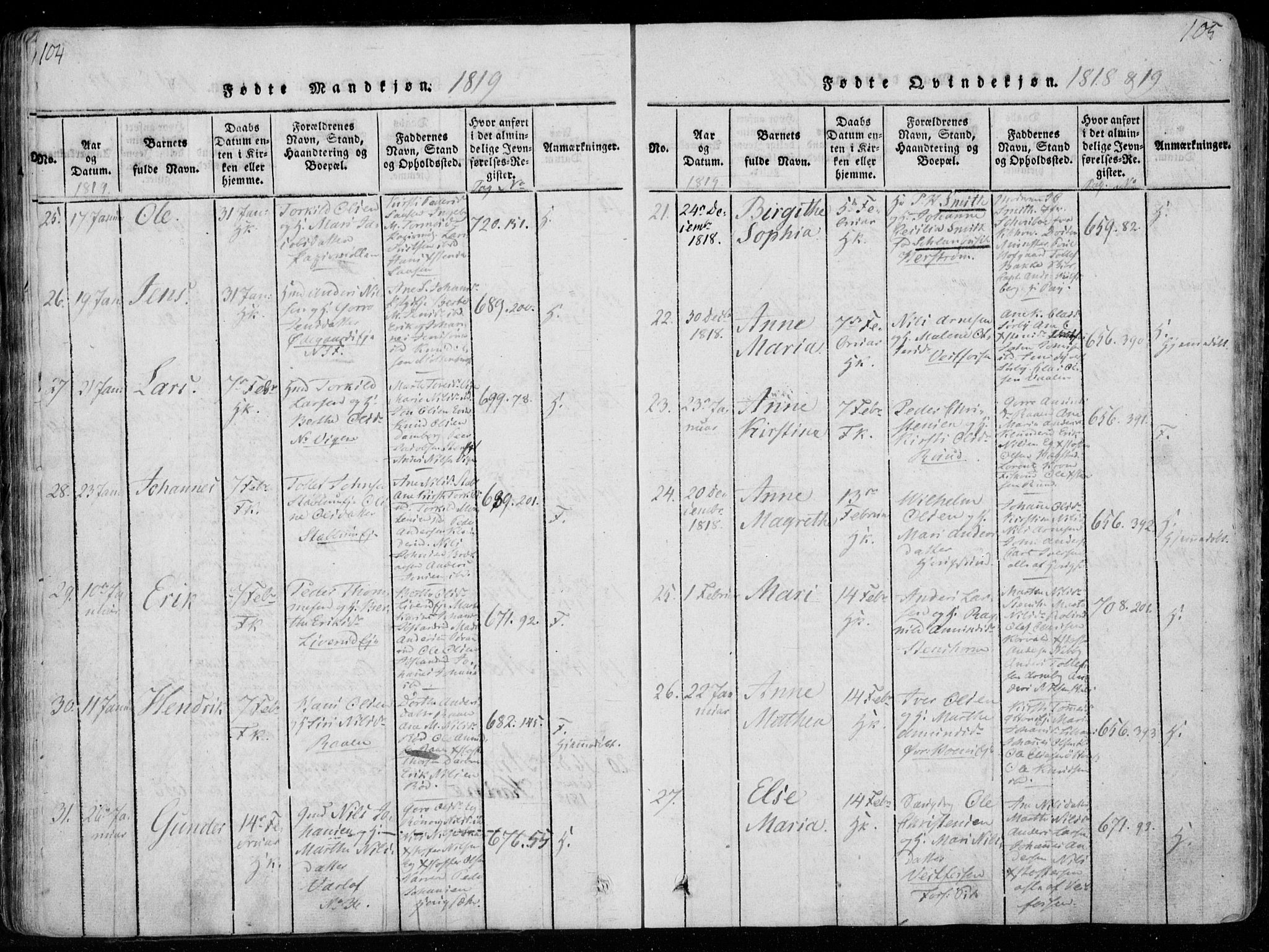 Eiker kirkebøker, SAKO/A-4/F/Fa/L0011: Parish register (official) no. I 11, 1814-1827, p. 104-105