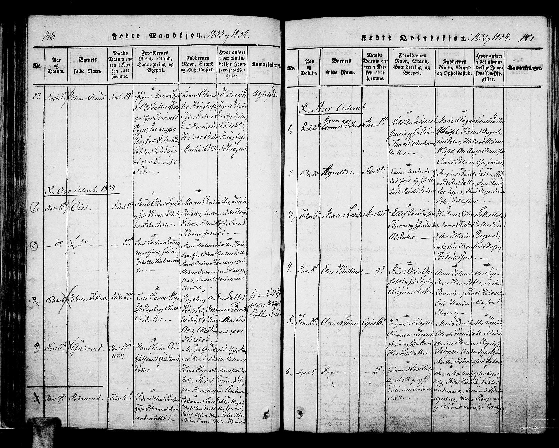 Hof kirkebøker, AV/SAKO-A-64/F/Fa/L0004: Parish register (official) no. I 4, 1814-1843, p. 146-147