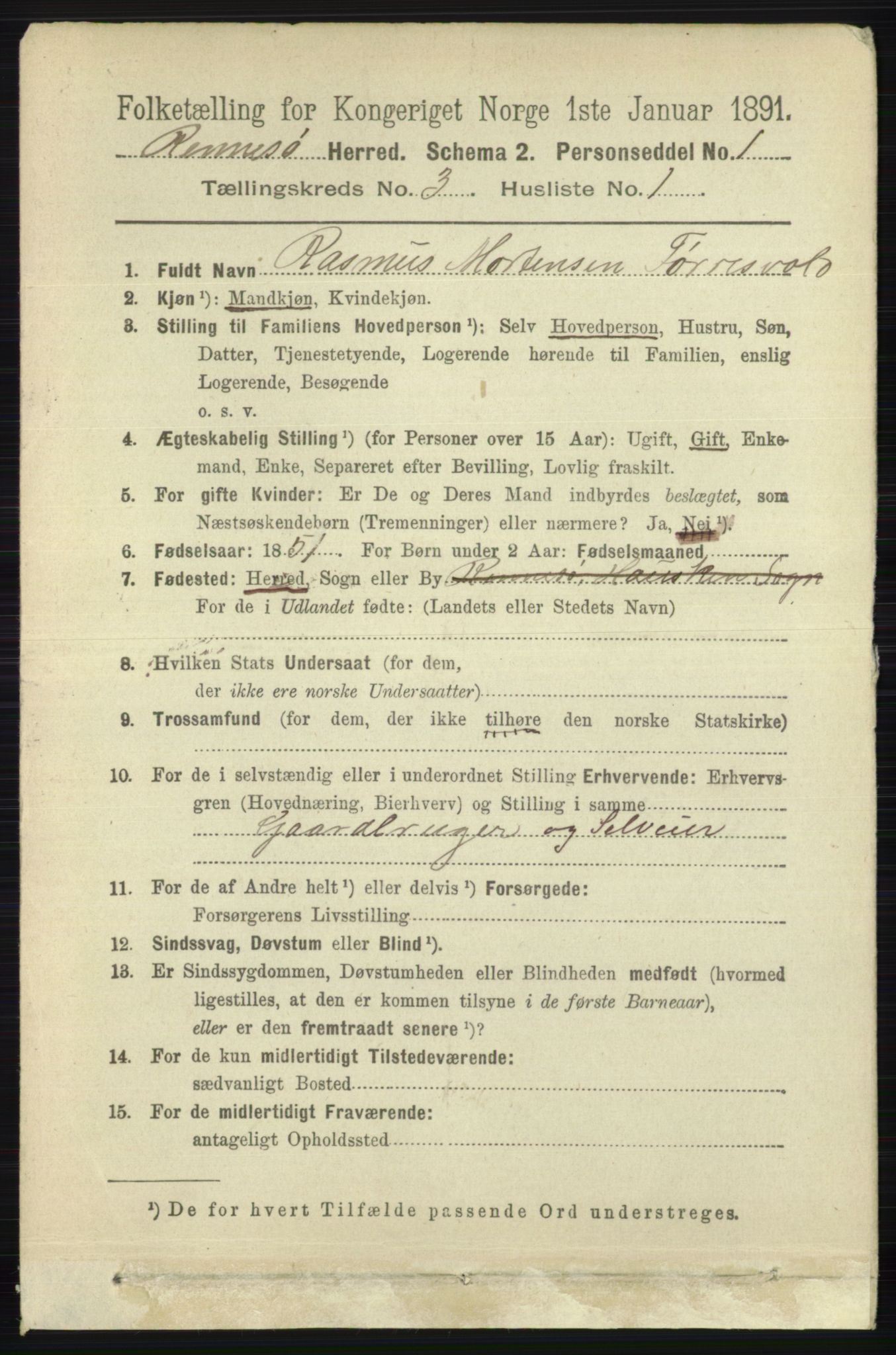 RA, 1891 census for 1142 Rennesøy, 1891, p. 989